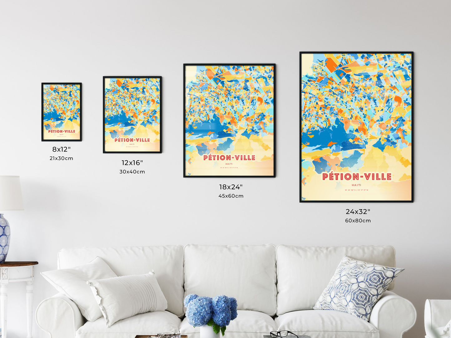 Colorful PÉTION-VILLE HAITI Fine Art Map Blue Orange