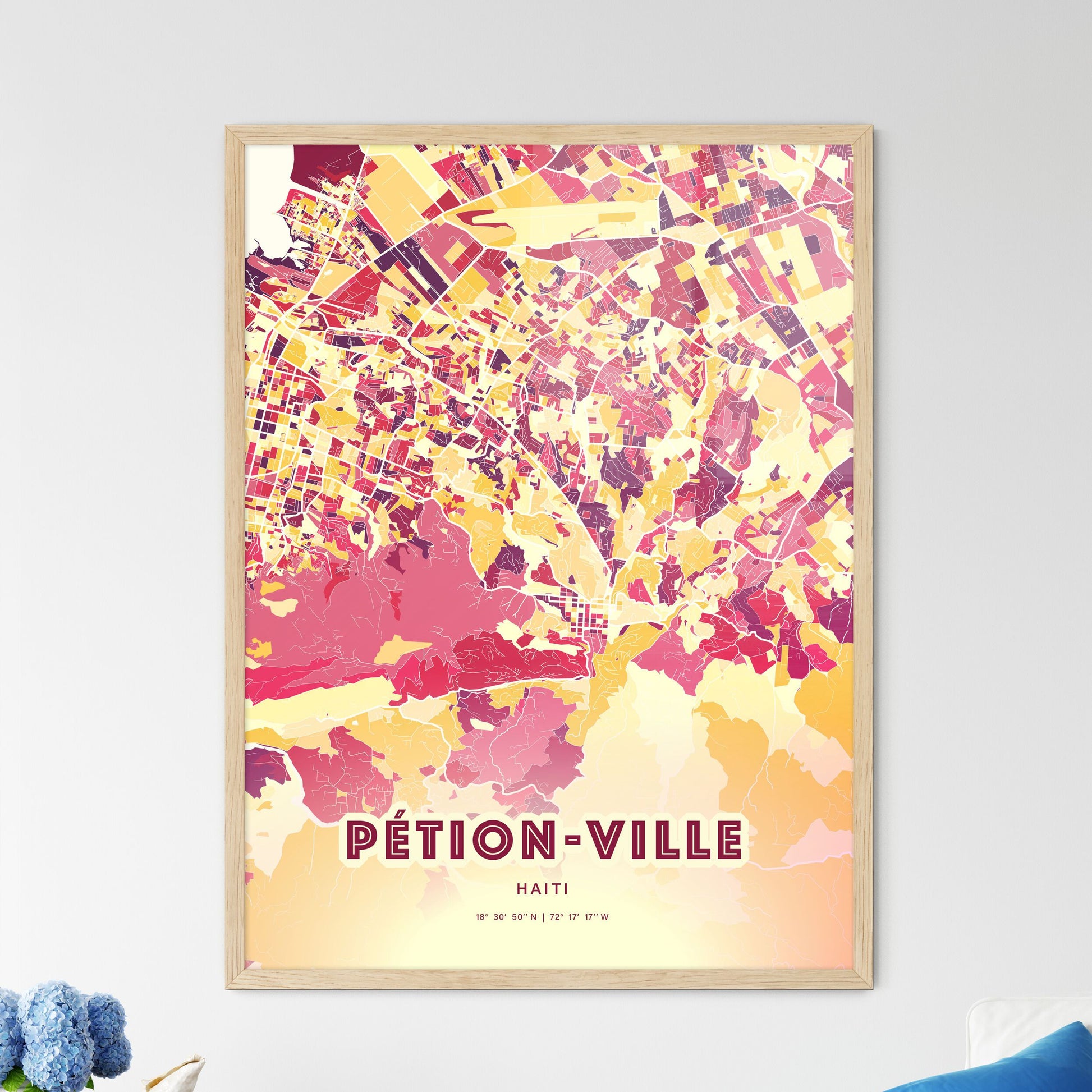 Colorful PÉTION-VILLE HAITI Fine Art Map Hot Red