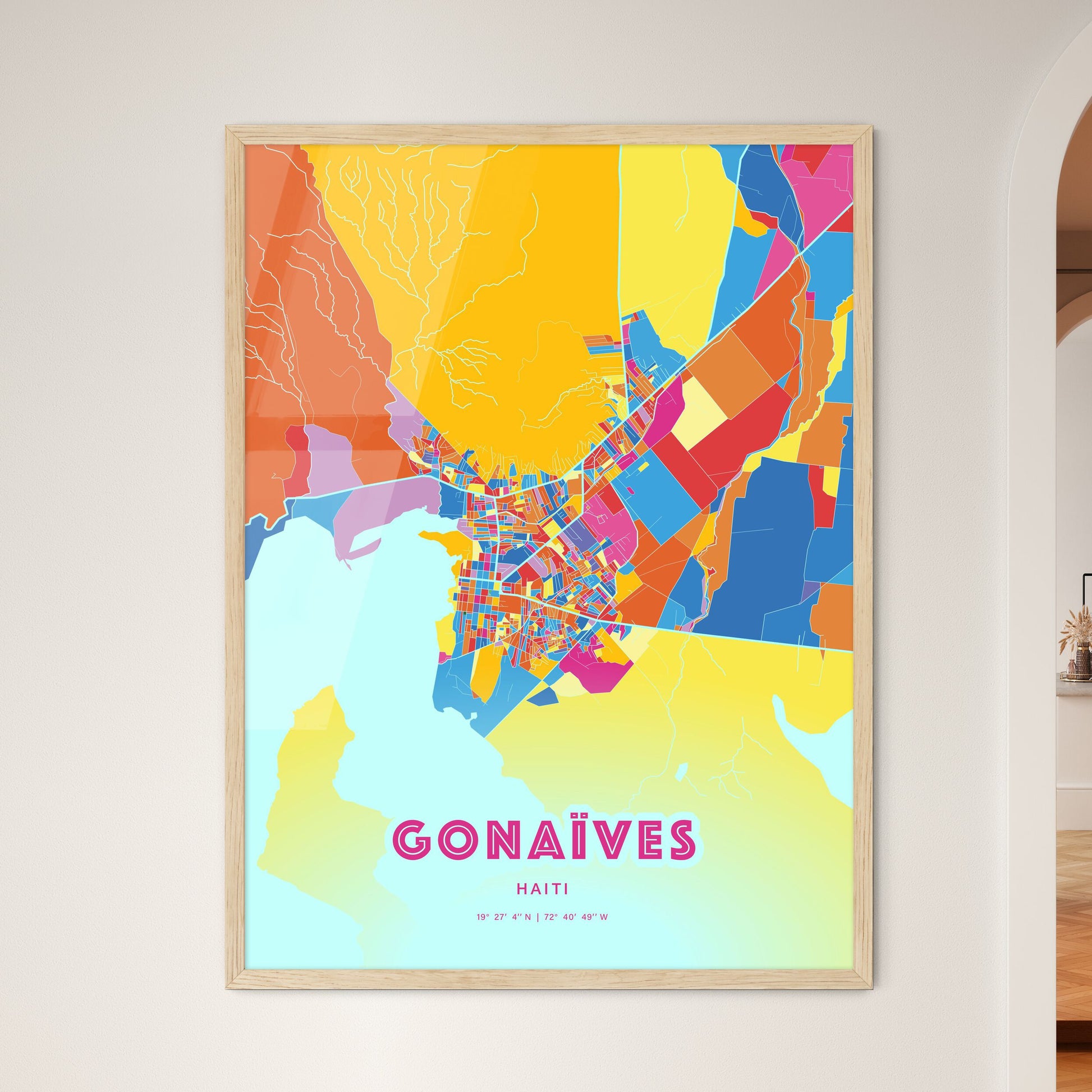 Colorful GONAÏVES HAITI Fine Art Map Crazy Colors