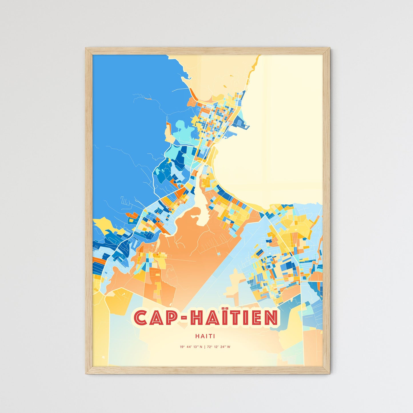 Colorful CAP-HAÏTIEN HAITI Fine Art Map Blue Orange