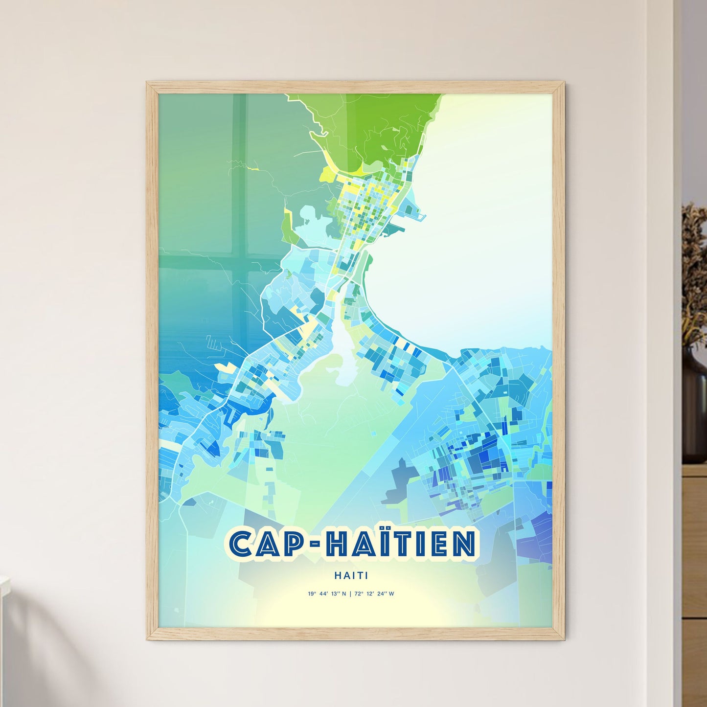 Colorful CAP-HAÏTIEN HAITI Fine Art Map Cool Blue