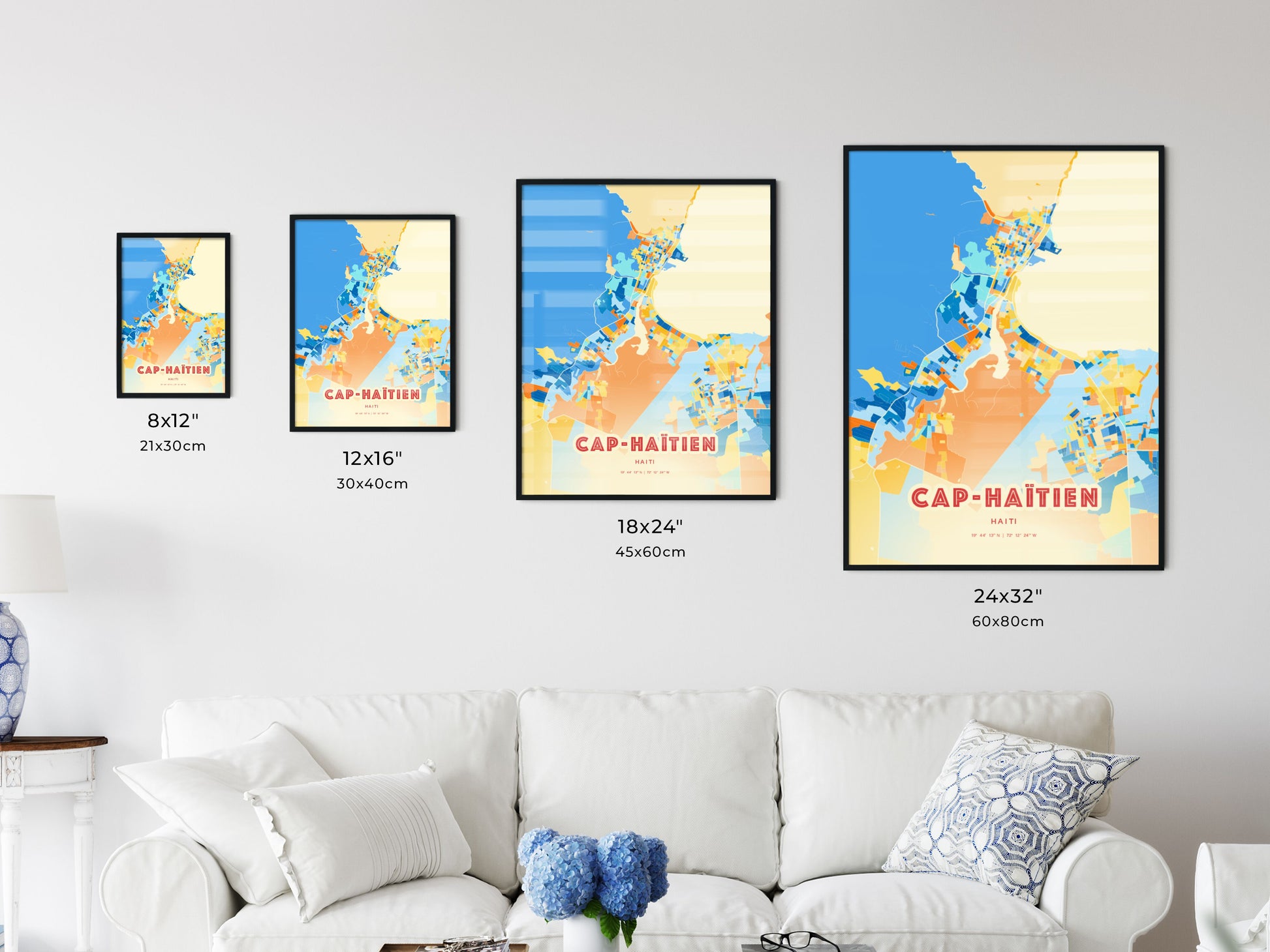 Colorful CAP-HAÏTIEN HAITI Fine Art Map Blue Orange