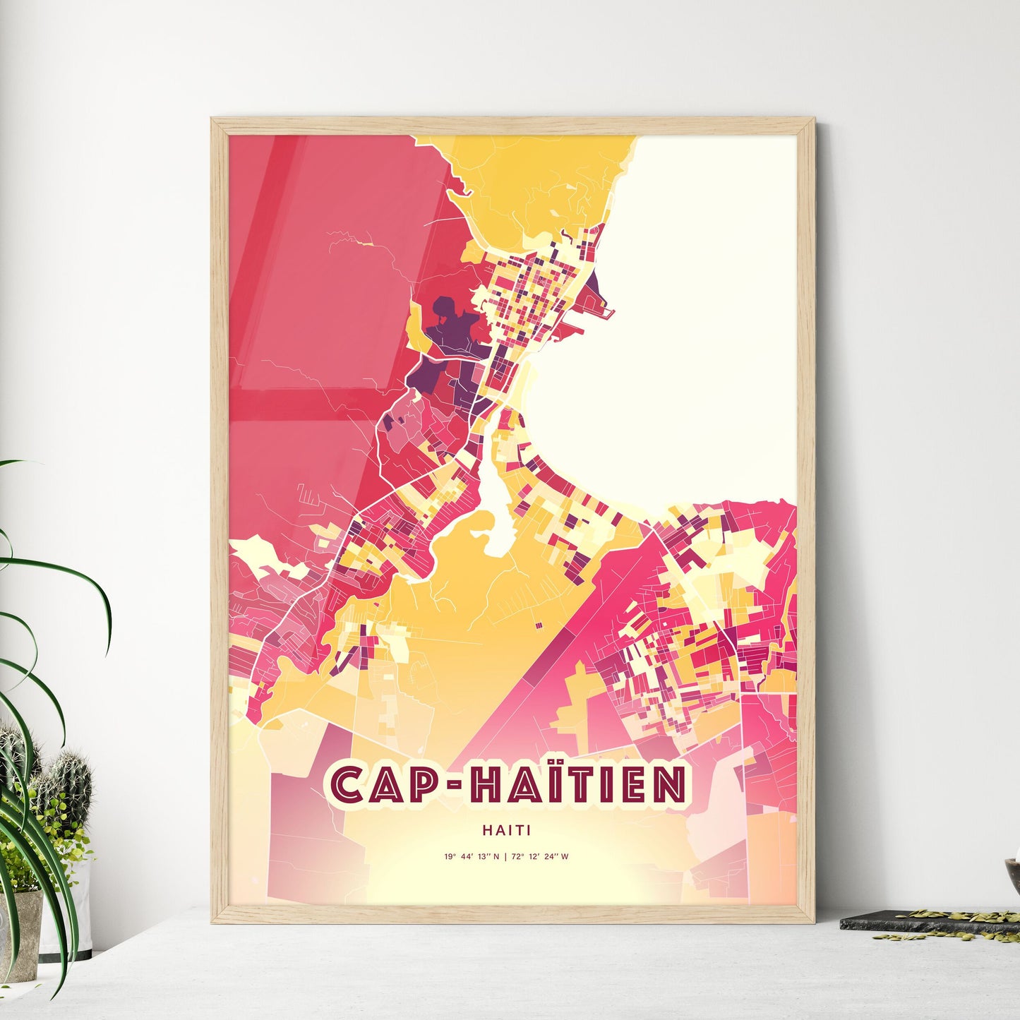 Colorful CAP-HAÏTIEN HAITI Fine Art Map Hot Red