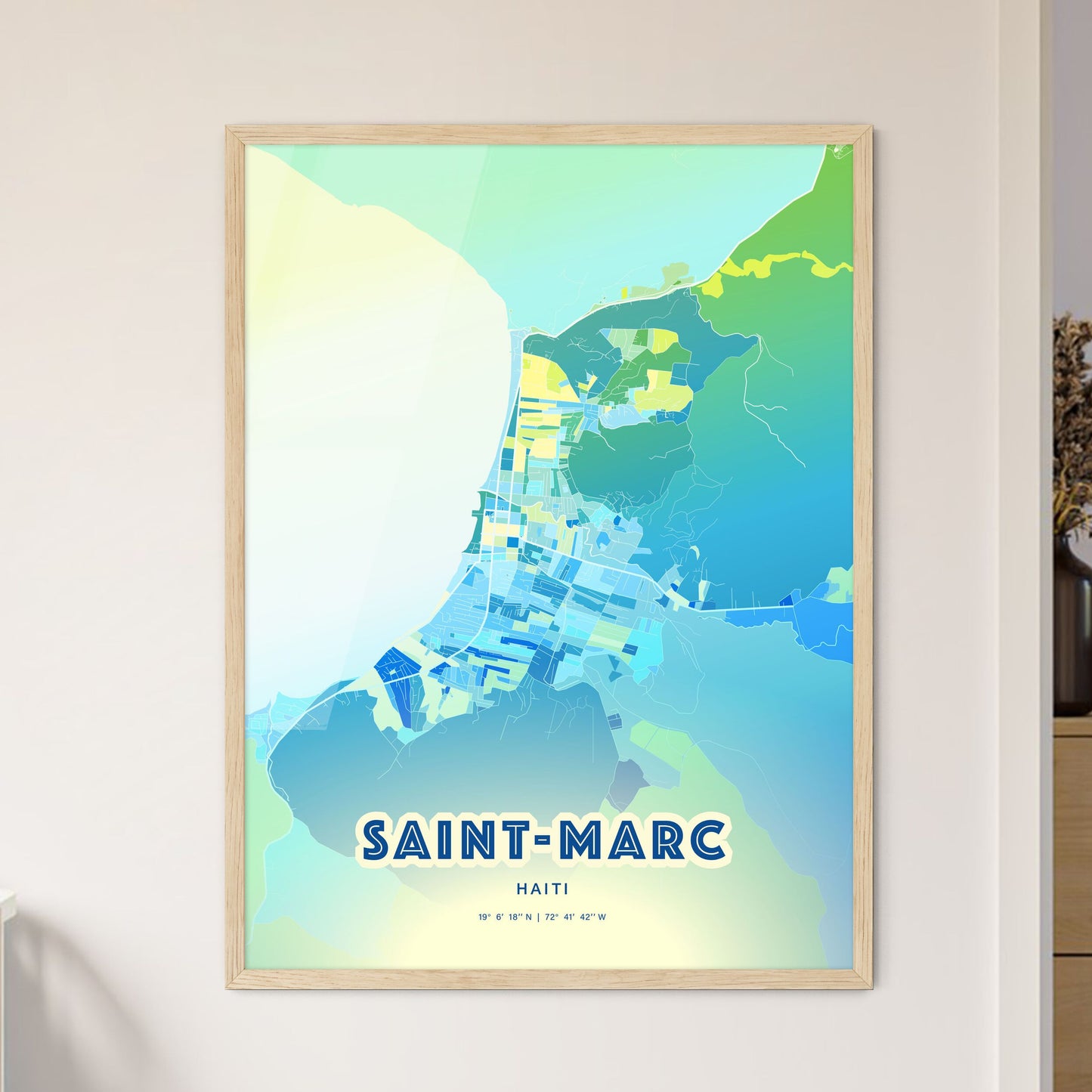 Colorful SAINT-MARC HAITI Fine Art Map Cool Blue