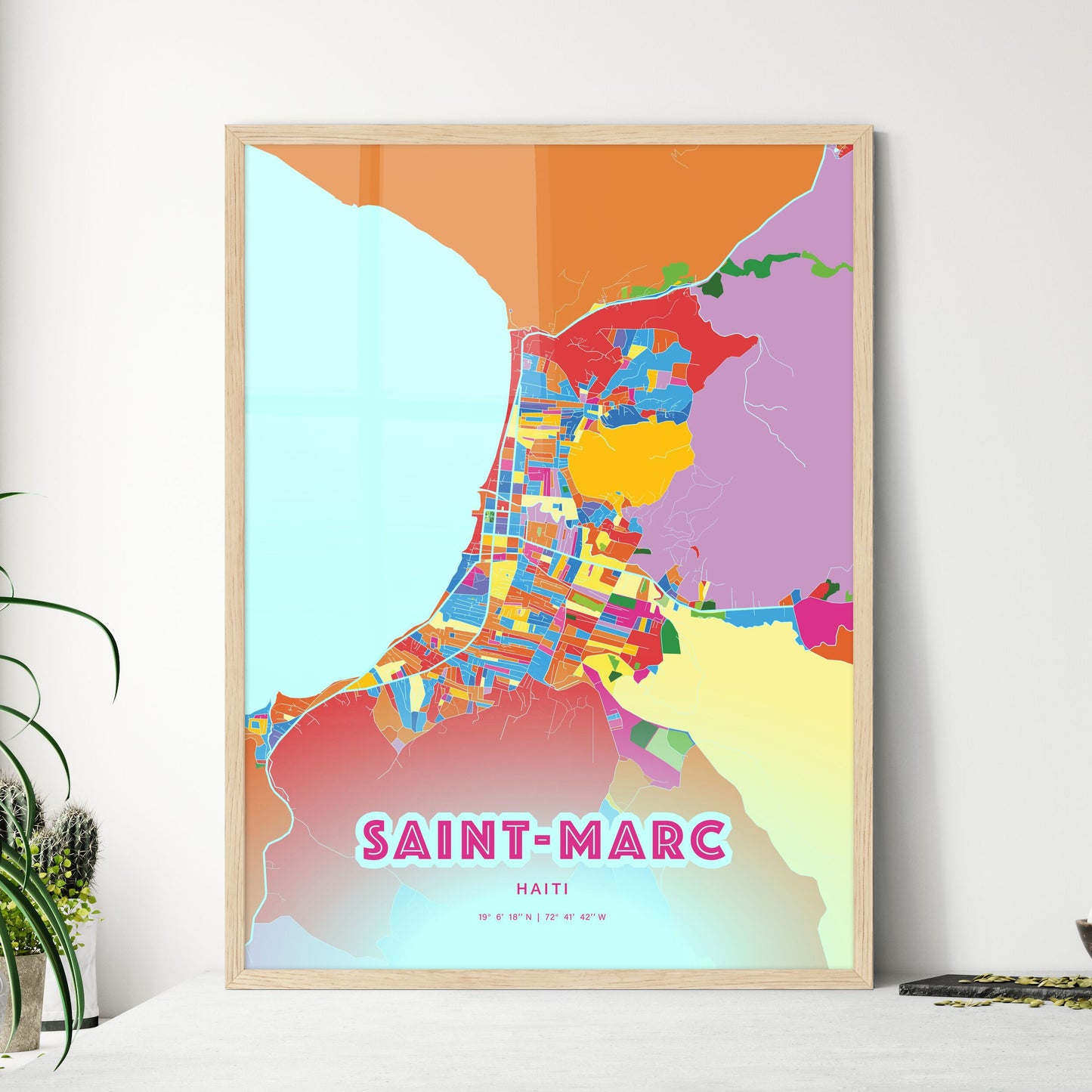 Colorful SAINT-MARC HAITI Fine Art Map Crazy Colors
