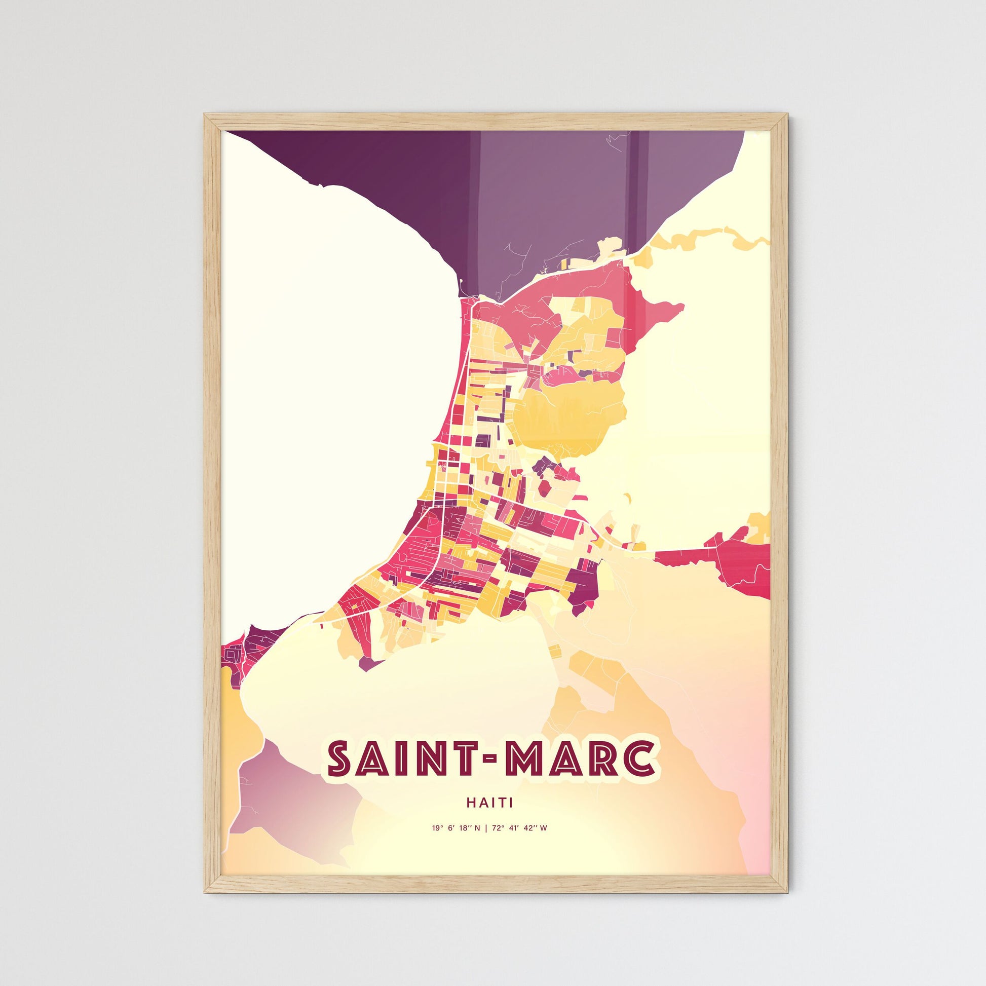 Colorful SAINT-MARC HAITI Fine Art Map Hot Red