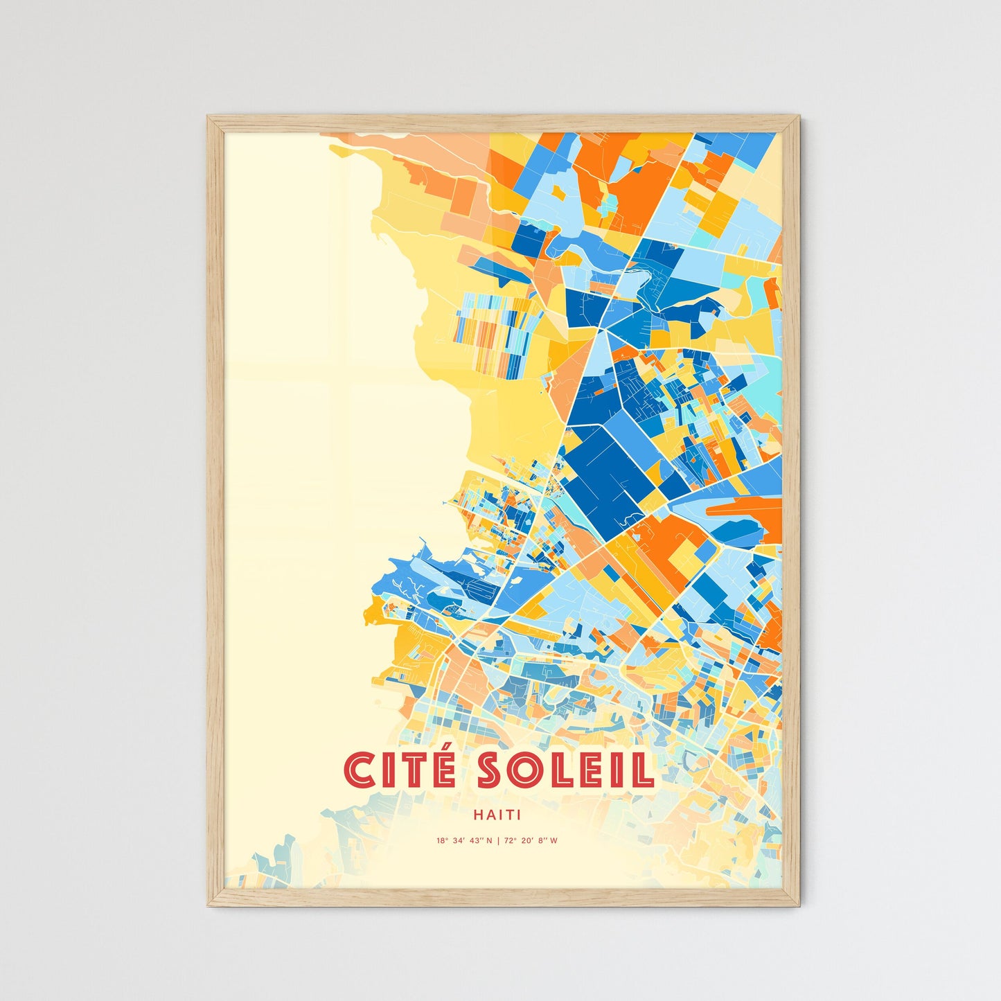 Colorful CITÉ SOLEIL HAITI Fine Art Map Blue Orange