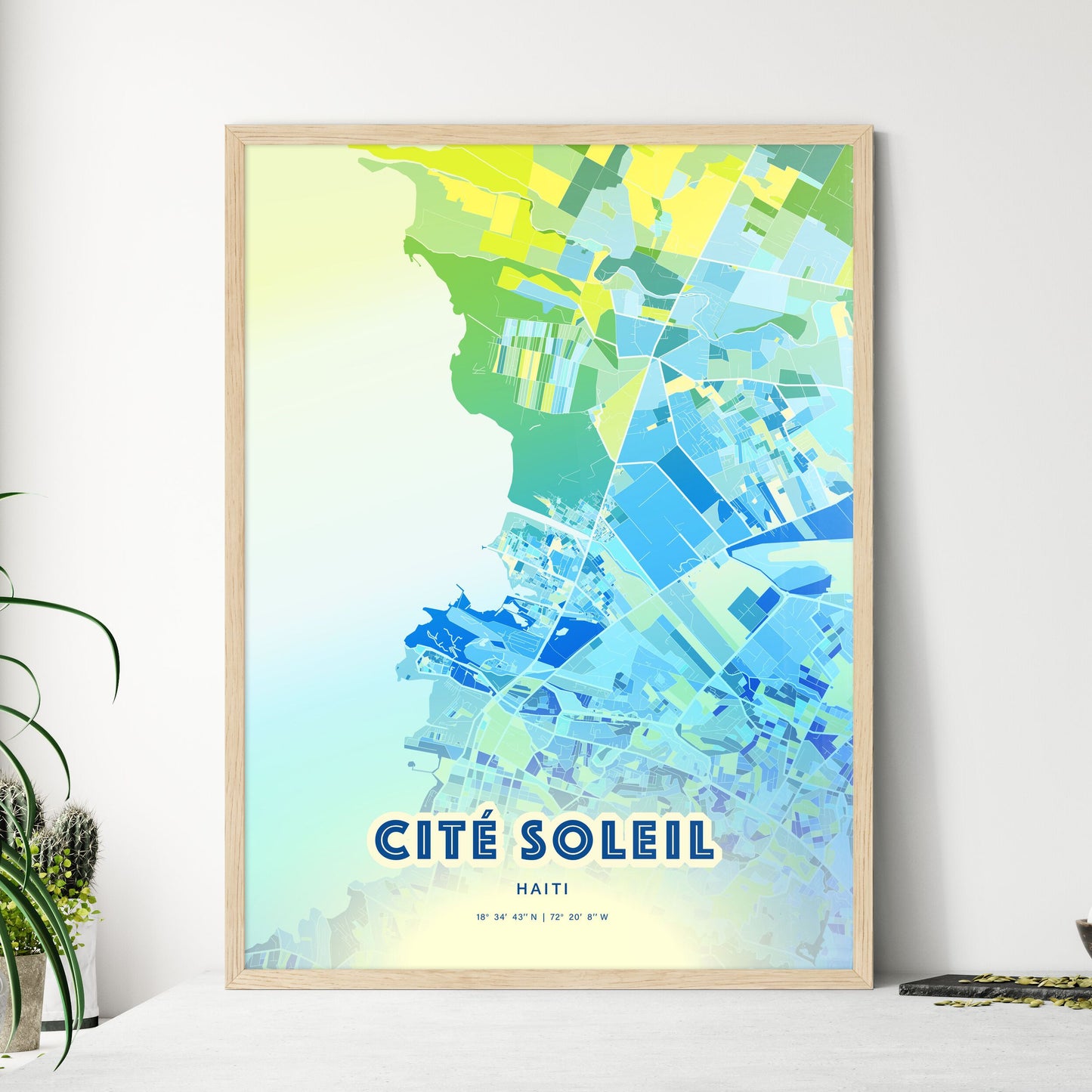 Colorful CITÉ SOLEIL HAITI Fine Art Map Cool Blue