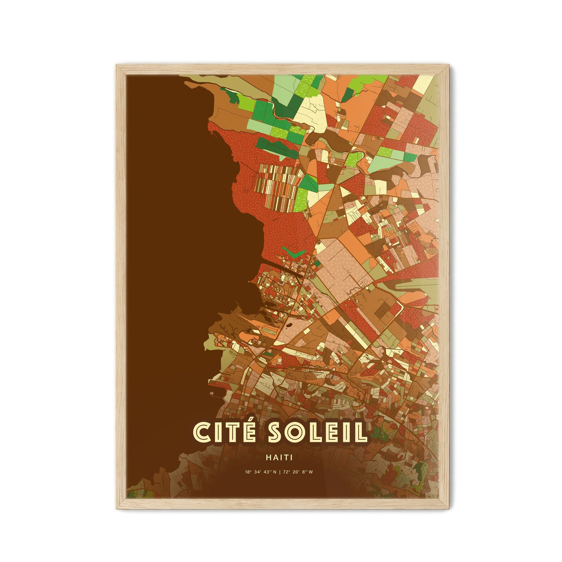 Colorful CITÉ SOLEIL HAITI Fine Art Map Farmhouse