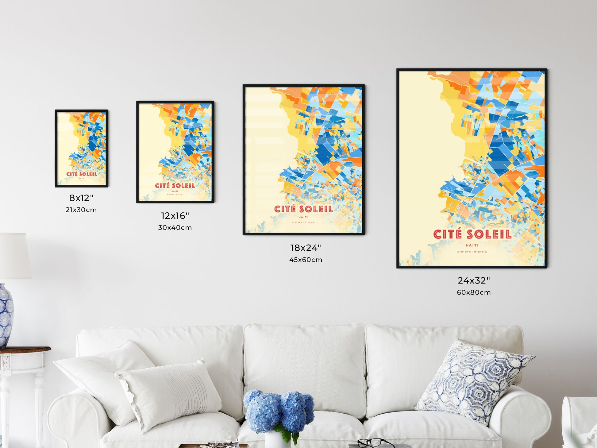 Colorful CITÉ SOLEIL HAITI Fine Art Map Blue Orange