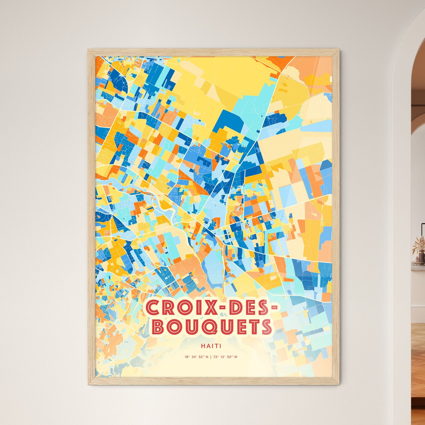 Colorful CROIX-DES-BOUQUETS HAITI Fine Art Map Blue Orange