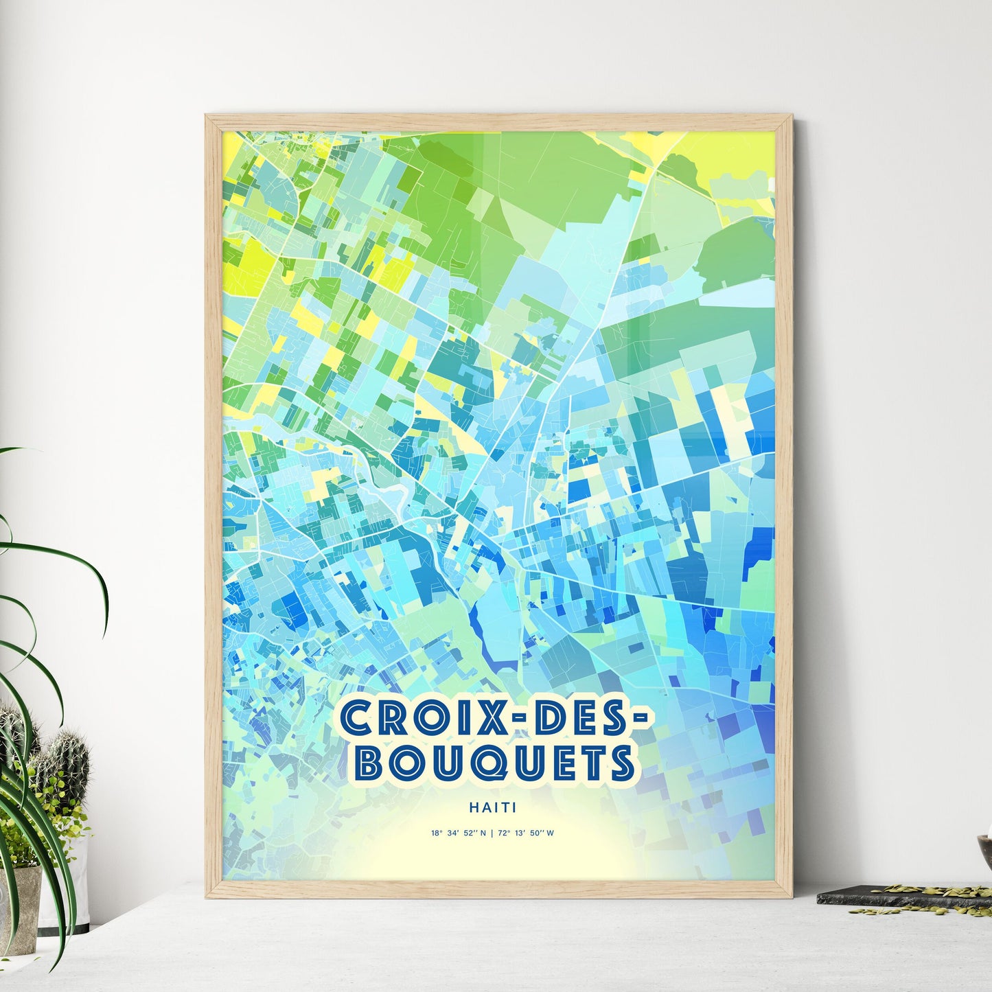 Colorful CROIX-DES-BOUQUETS HAITI Fine Art Map Cool Blue