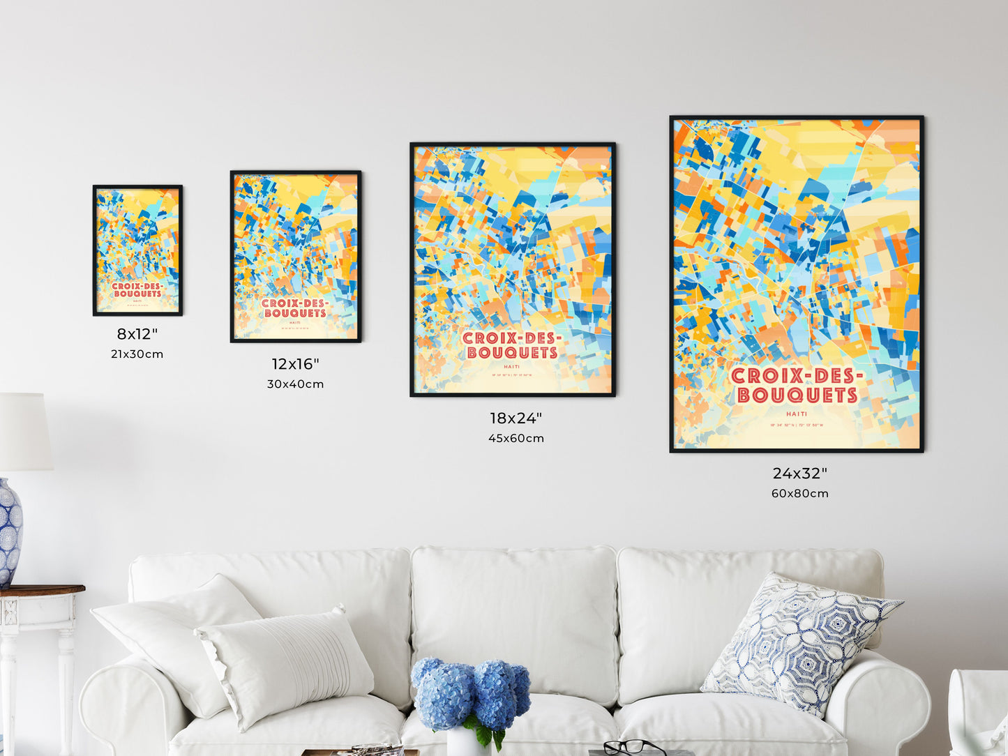 Colorful CROIX-DES-BOUQUETS HAITI Fine Art Map Blue Orange