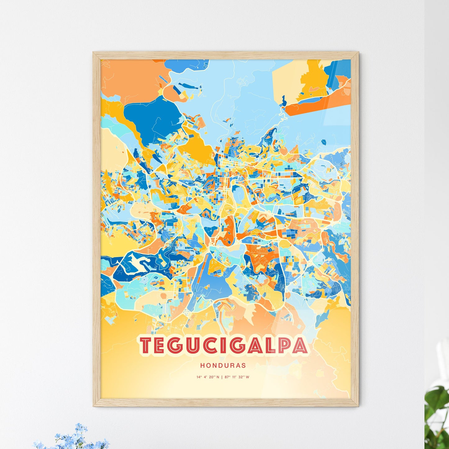 Colorful Tegucigalpa Honduras Fine Art Map Blue Orange