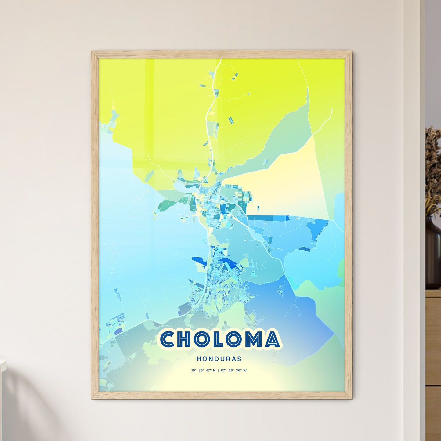 Colorful CHOLOMA HONDURAS Fine Art Map Cool Blue