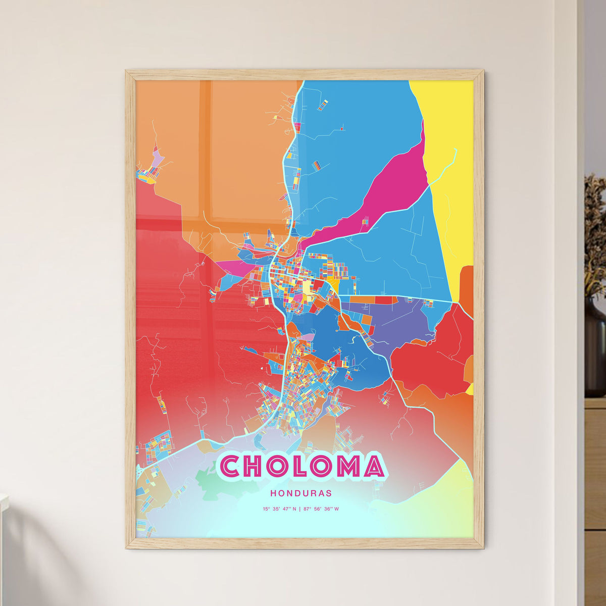 Colorful CHOLOMA HONDURAS Fine Art Map Crazy Colors