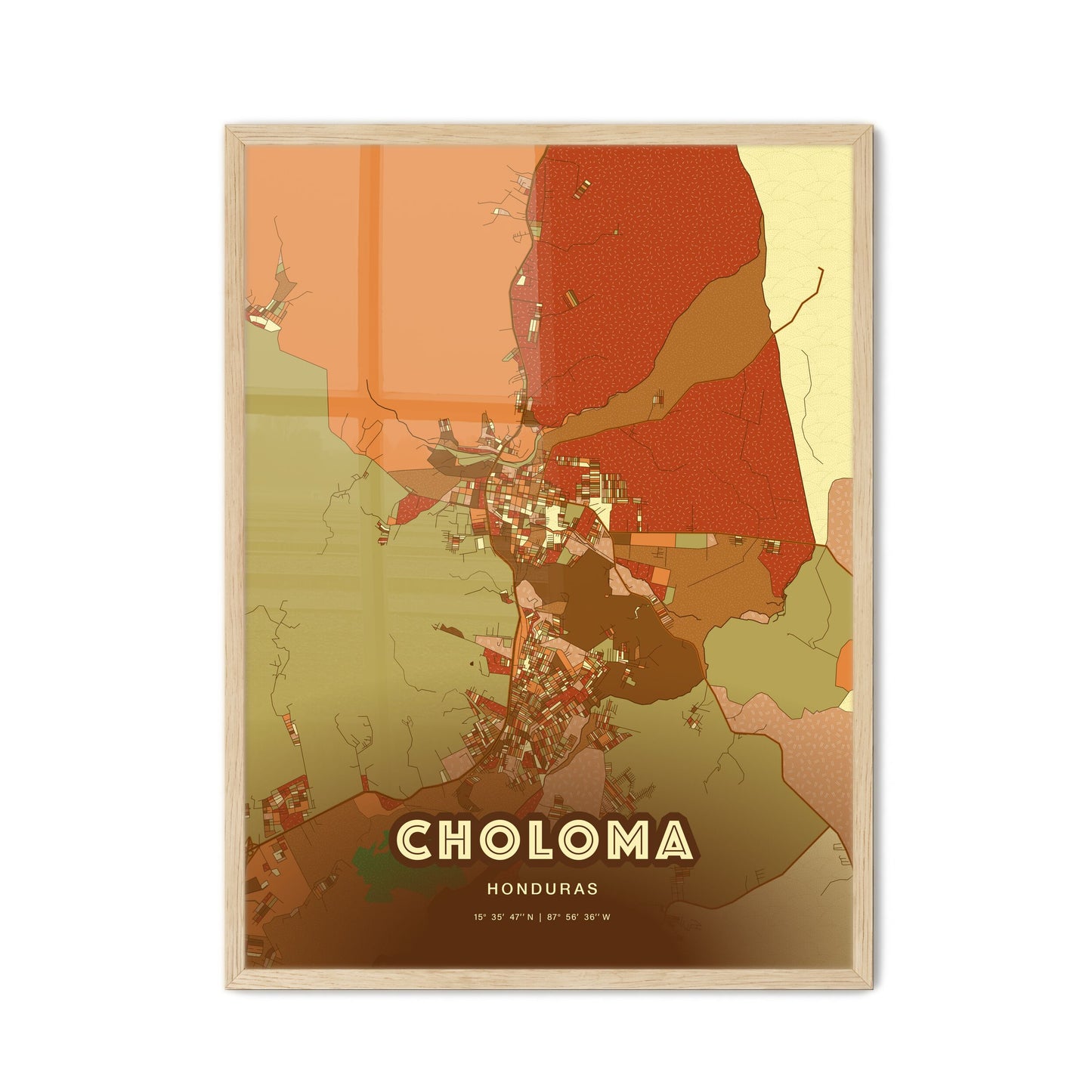 Colorful CHOLOMA HONDURAS Fine Art Map Farmhouse