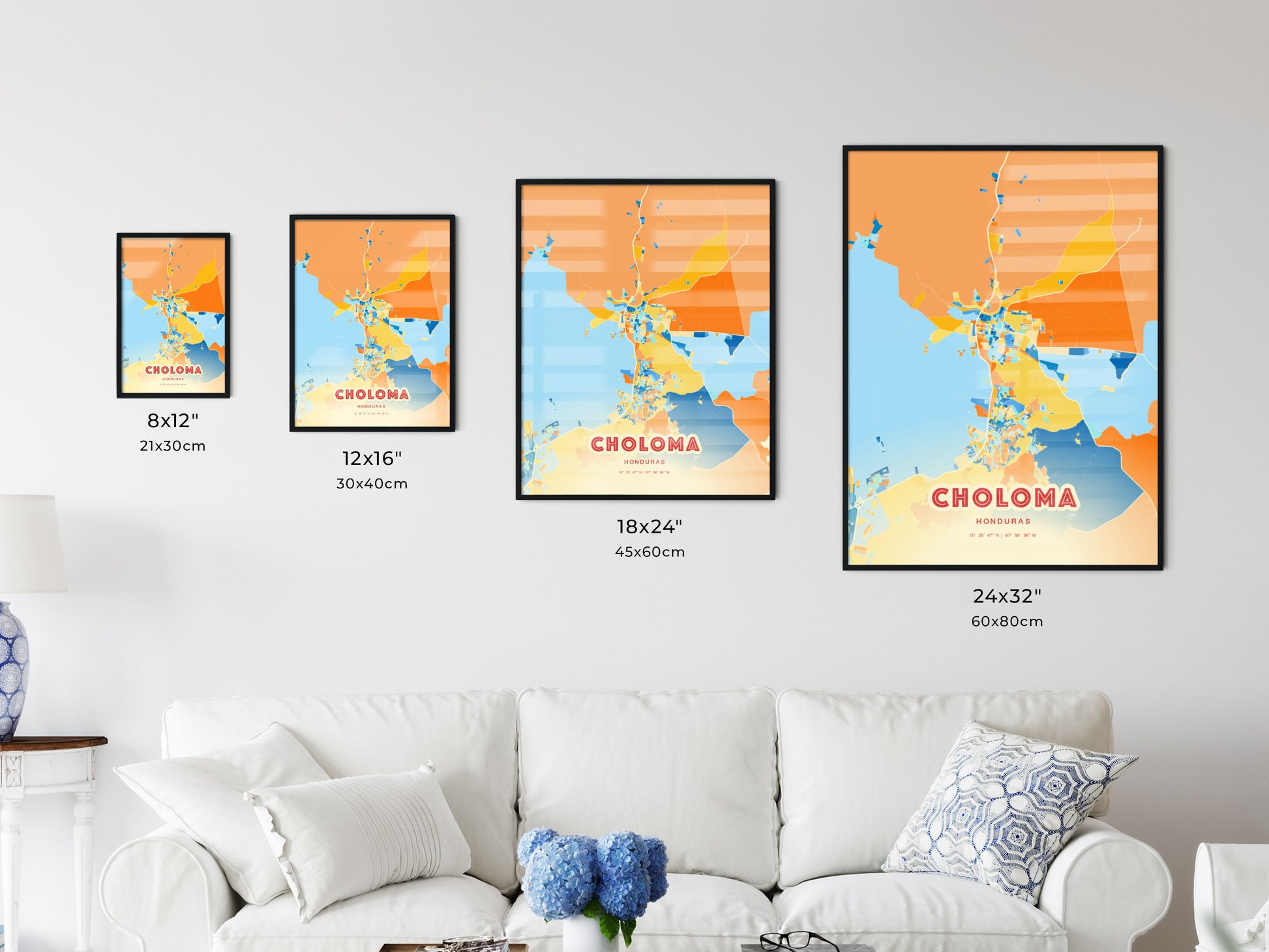 Colorful CHOLOMA HONDURAS Fine Art Map Blue Orange