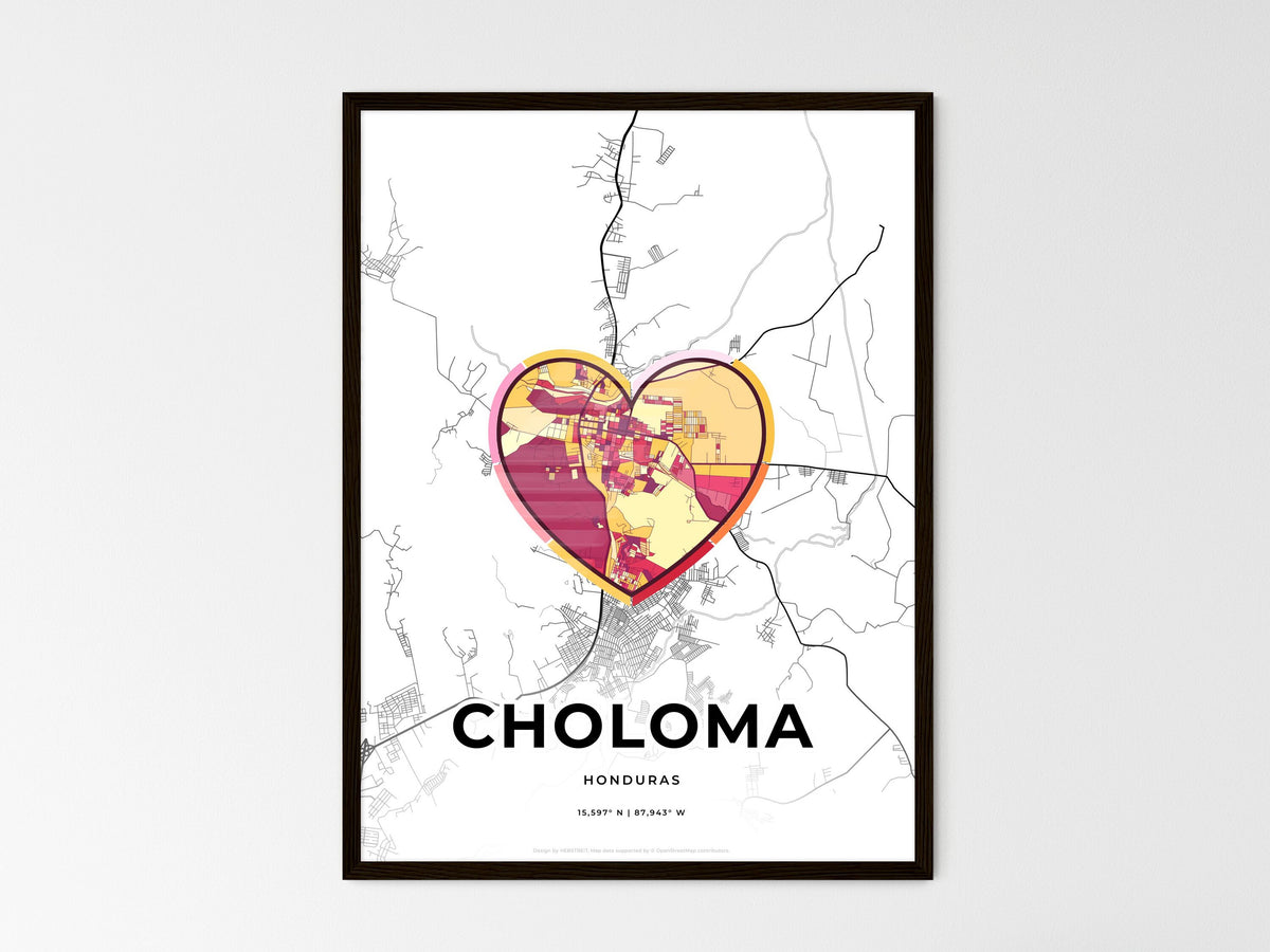 Choloma Honduras wedding art map with heart icon