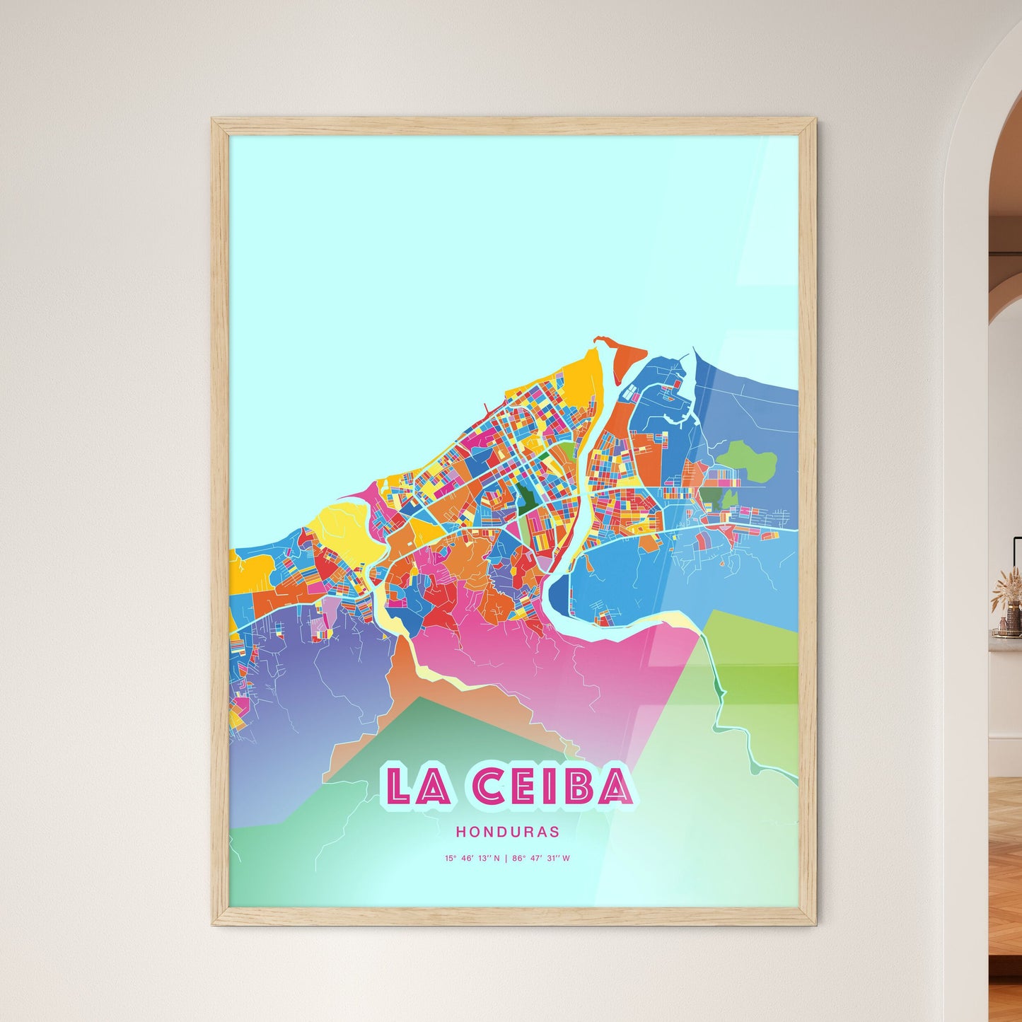 Colorful LA CEIBA HONDURAS Fine Art Map Crazy Colors