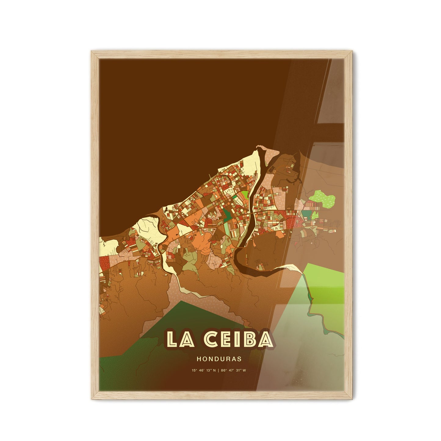 Colorful LA CEIBA HONDURAS Fine Art Map Farmhouse