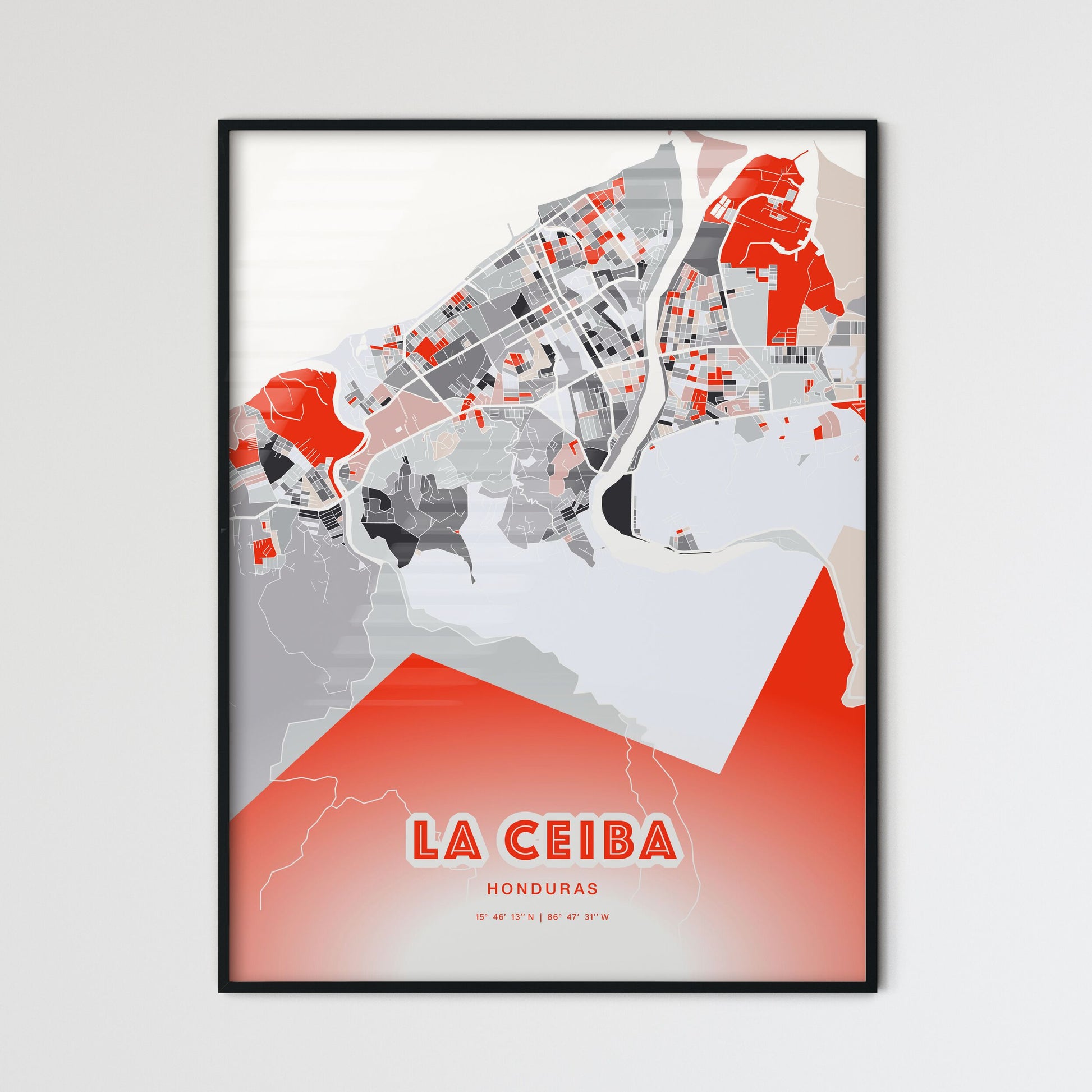 Colorful LA CEIBA HONDURAS Fine Art Map Modern