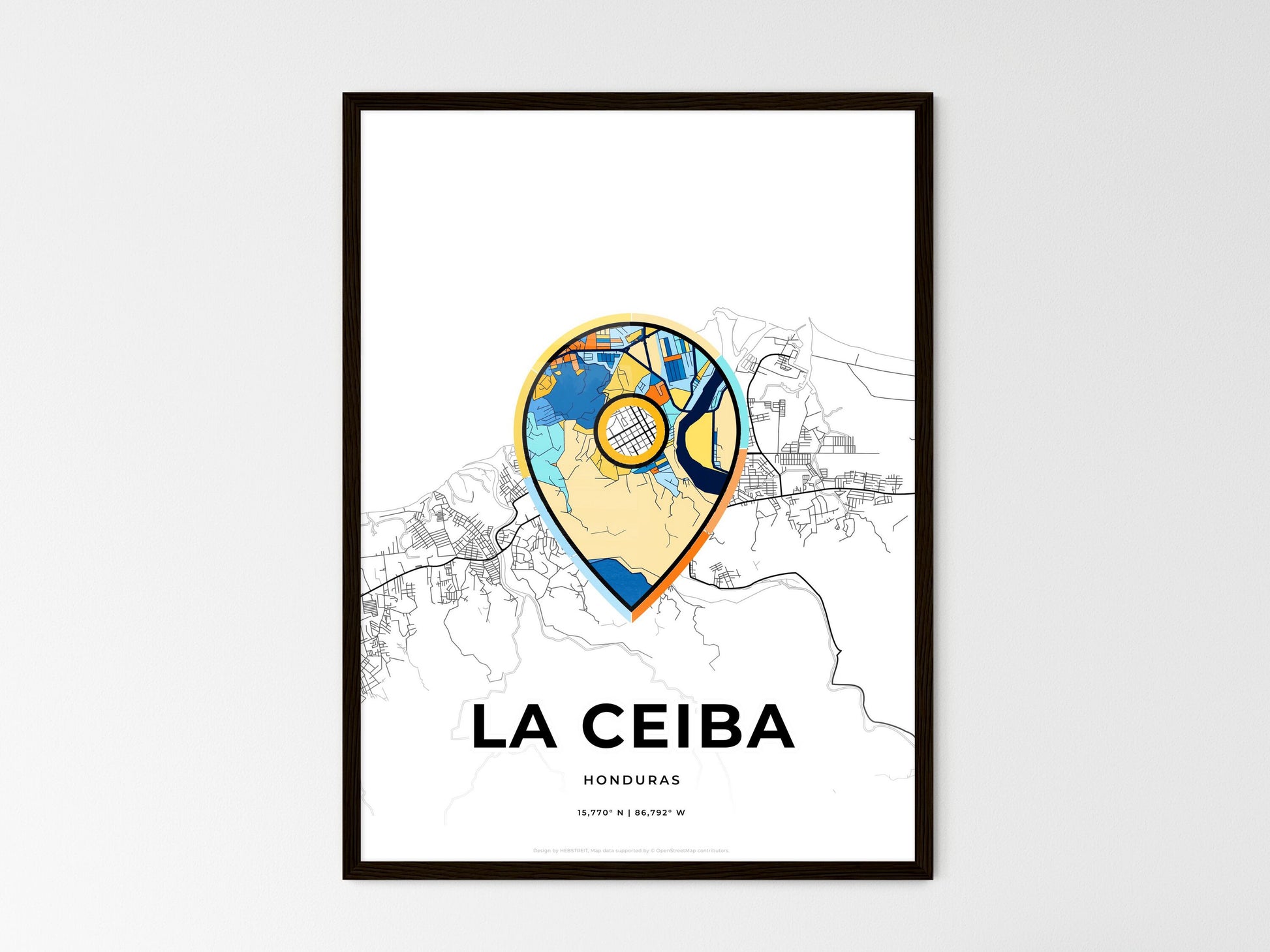La Ceiba Honduras wedding art map with pointer icon