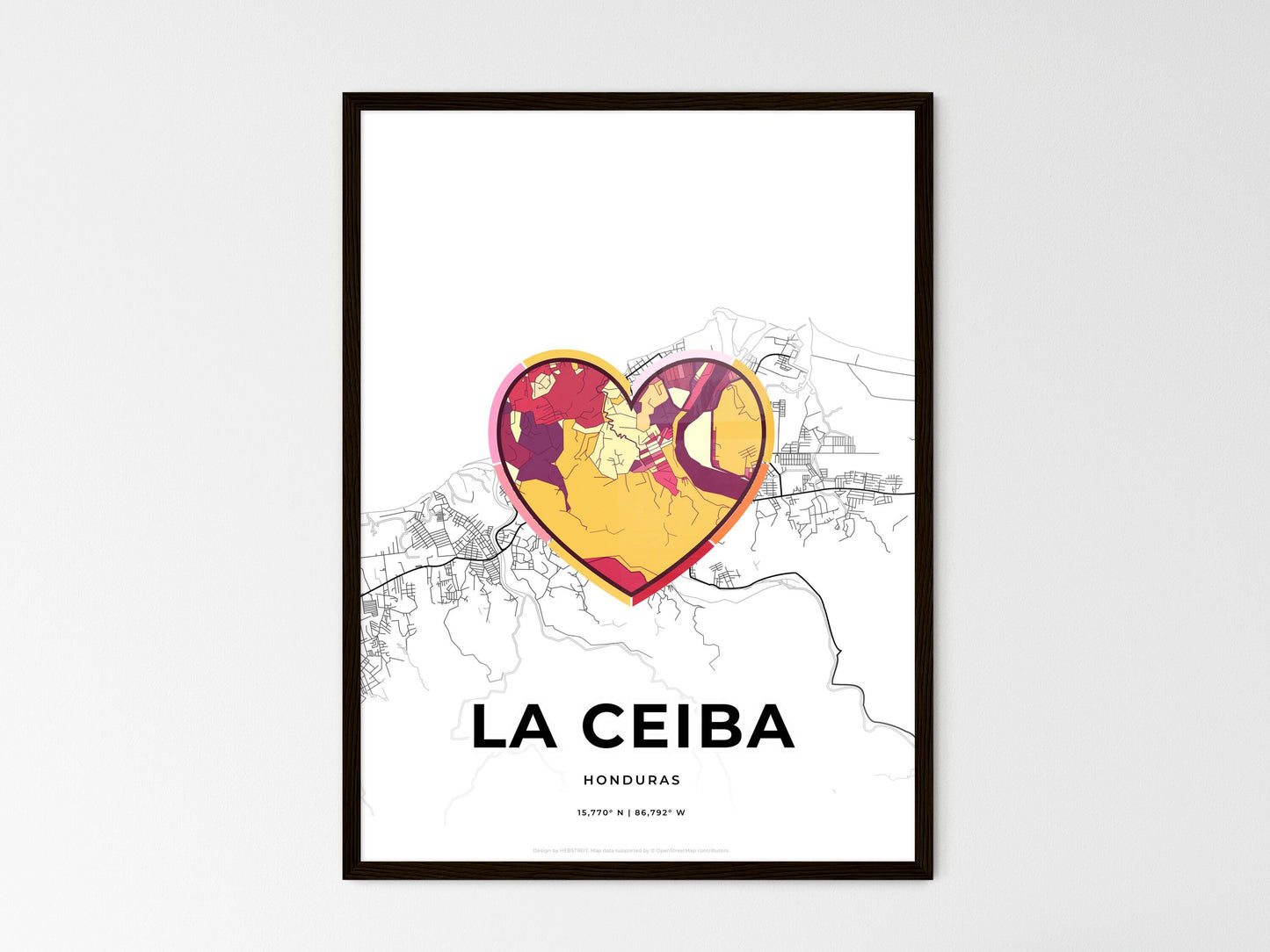 La Ceiba Honduras wedding art map with heart icon