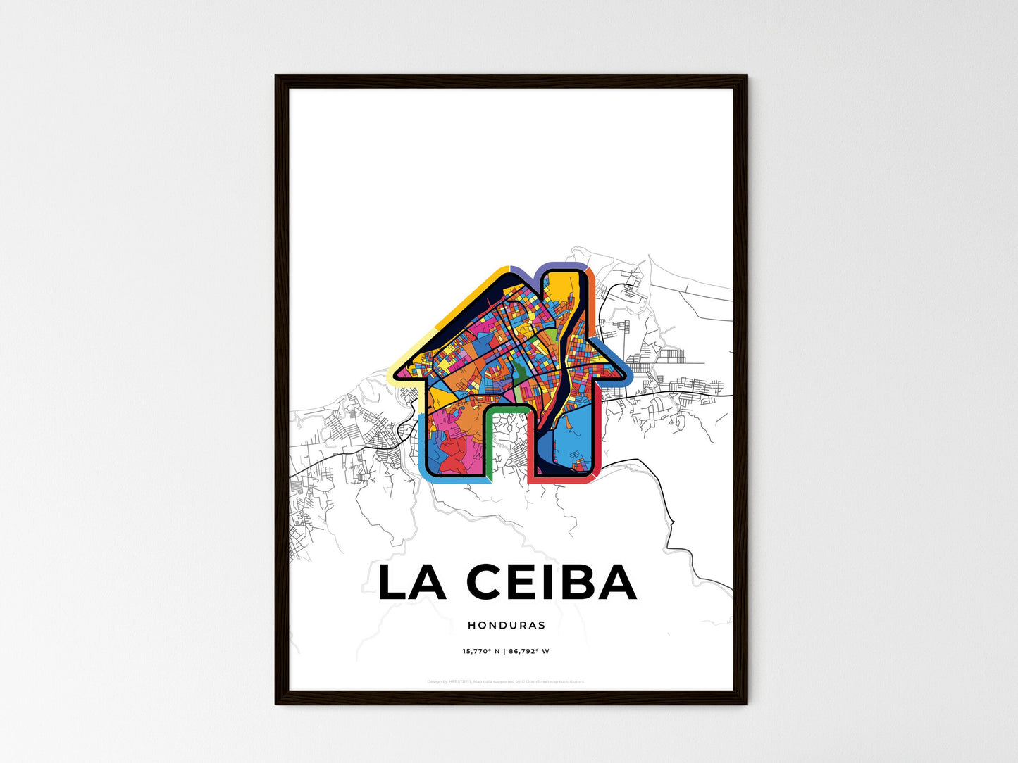 La Ceiba Honduras wedding art map with home icon