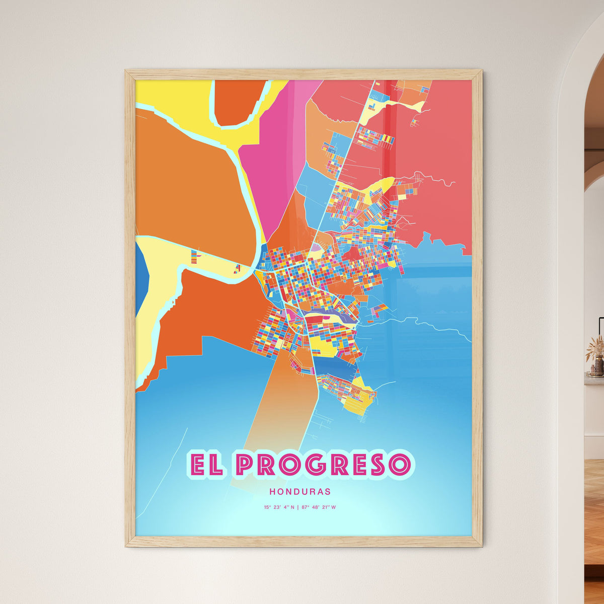 Colorful EL PROGRESO HONDURAS Fine Art Map Crazy Colors