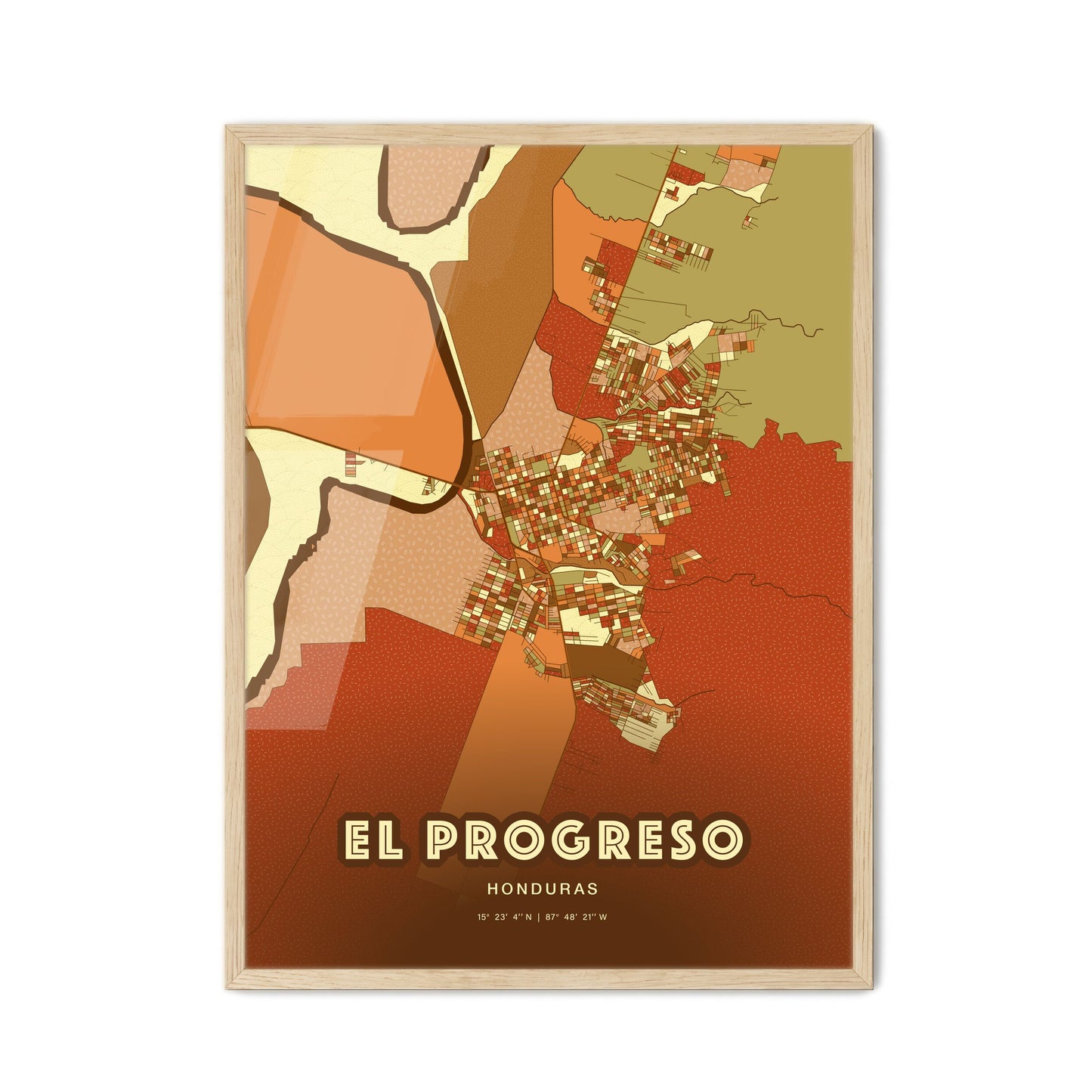 Colorful EL PROGRESO HONDURAS Fine Art Map Farmhouse