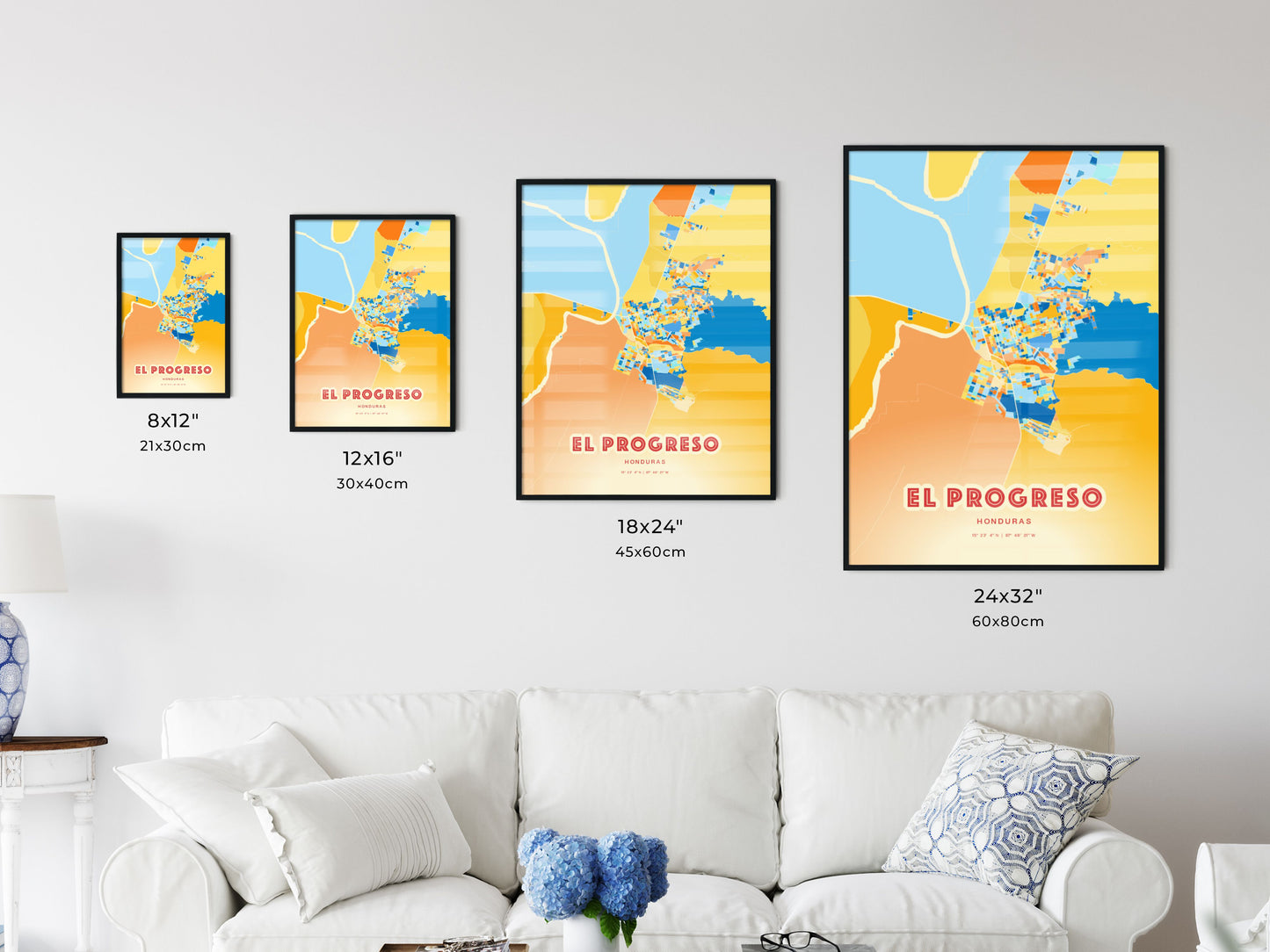 Colorful EL PROGRESO HONDURAS Fine Art Map Blue Orange