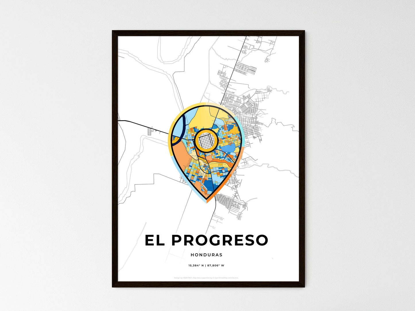 El Progreso Honduras wedding art map with pointer icon