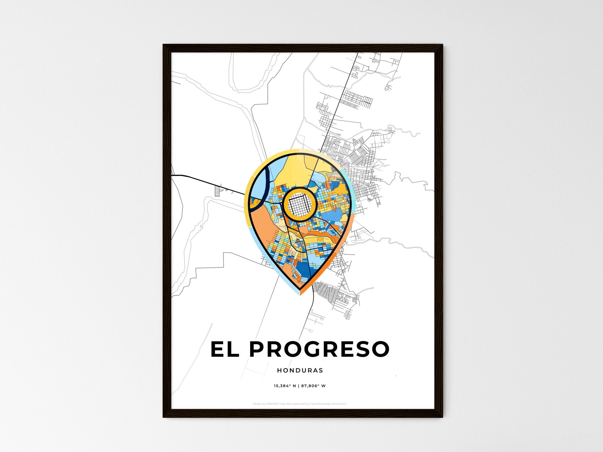 El Progreso Honduras wedding art map with pointer icon
