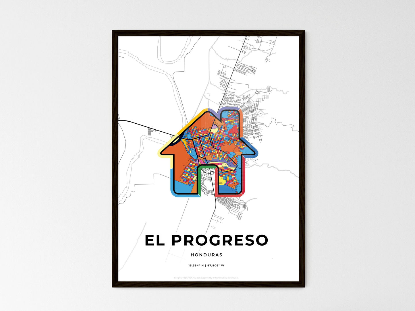 El Progreso Honduras wedding art map with home icon