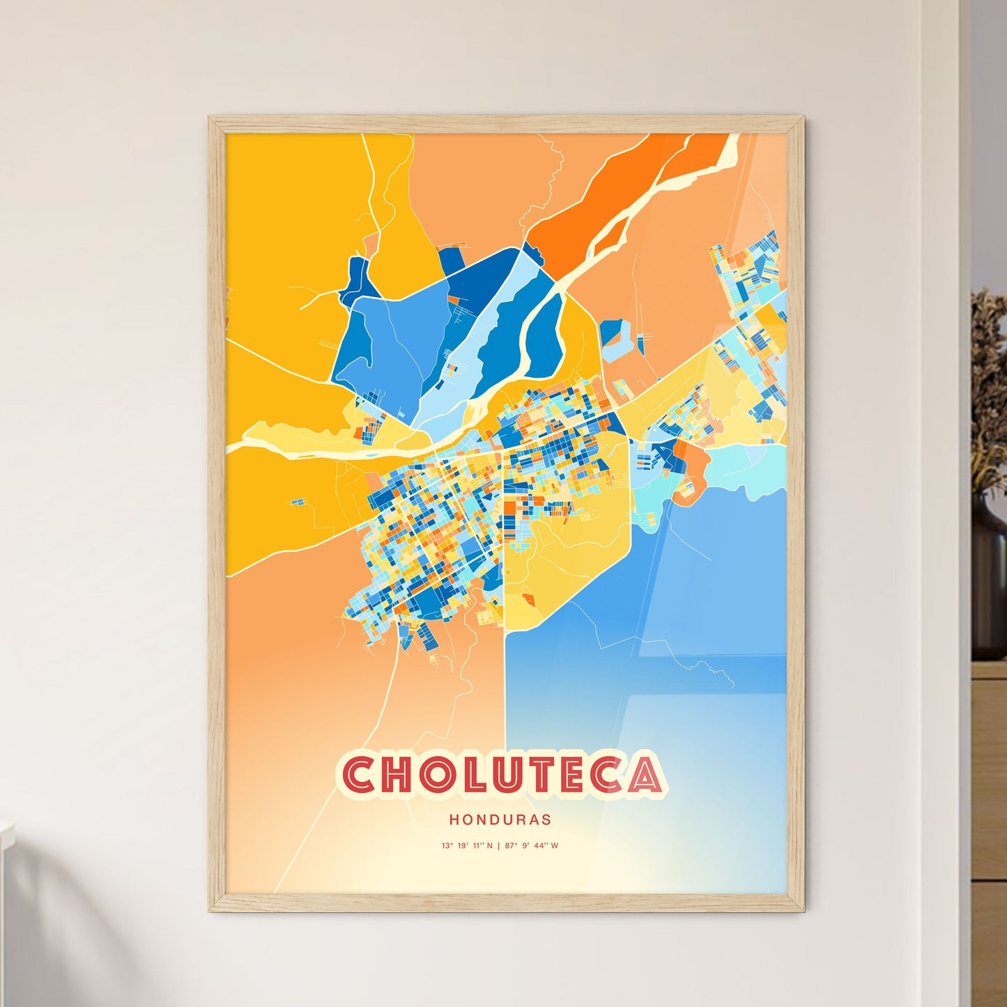 Colorful CHOLUTECA HONDURAS Fine Art Map Blue Orange