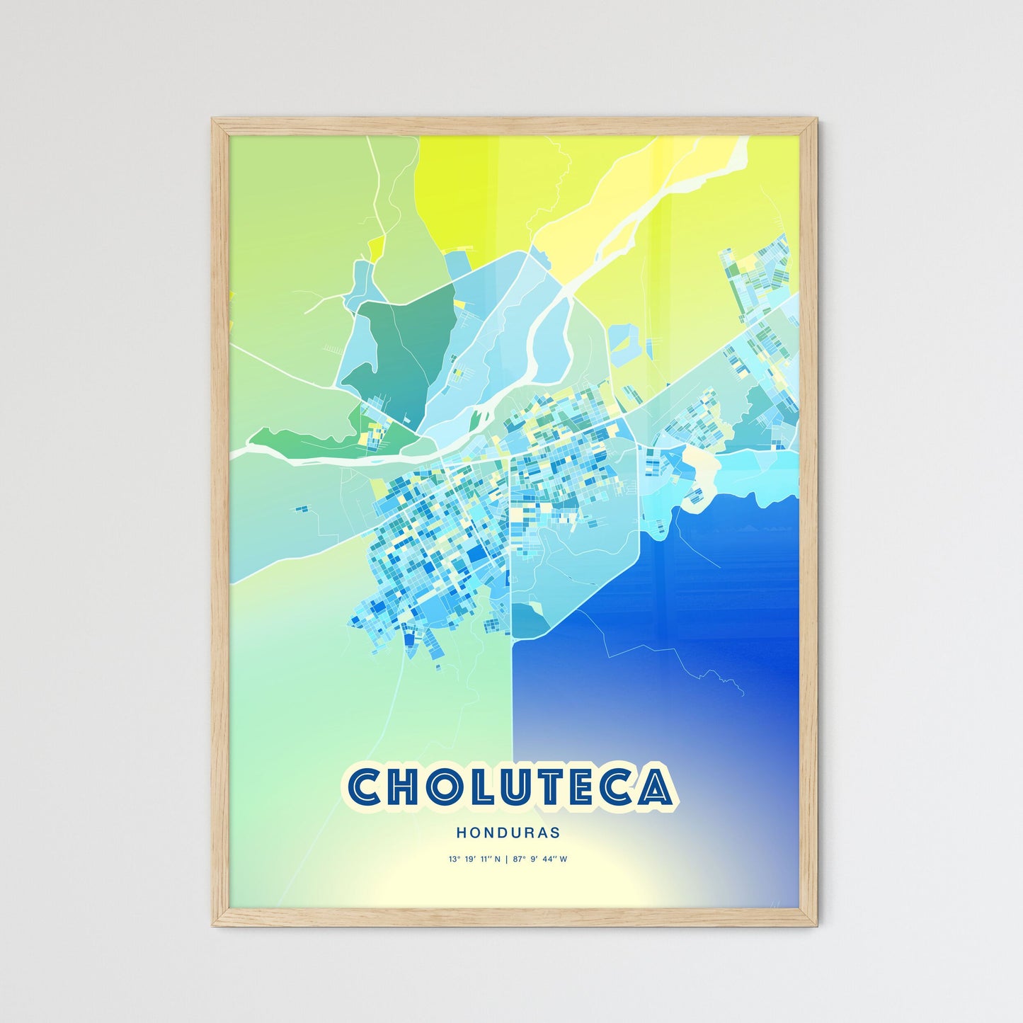 Colorful CHOLUTECA HONDURAS Fine Art Map Cool Blue