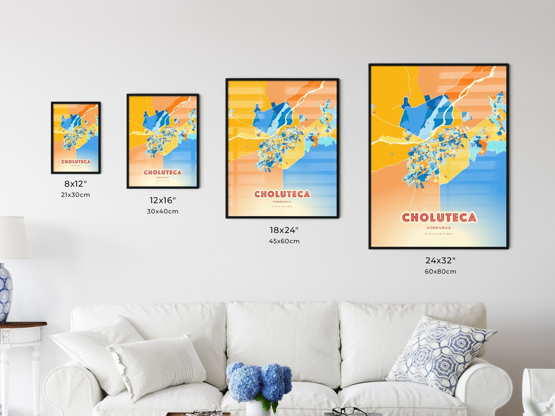 Colorful CHOLUTECA HONDURAS Fine Art Map Blue Orange