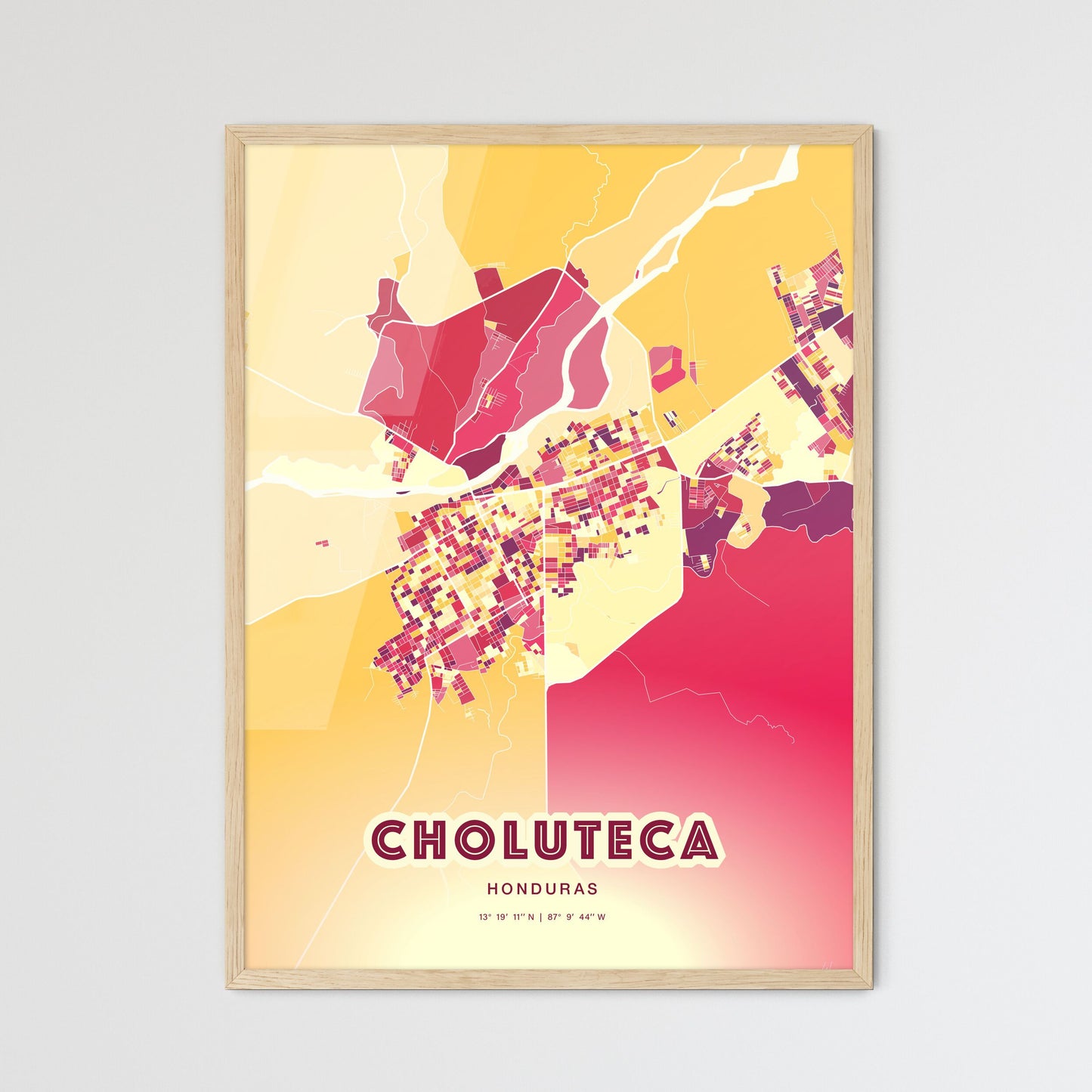 Colorful CHOLUTECA HONDURAS Fine Art Map Hot Red