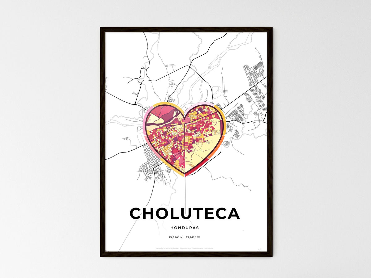 Choluteca Honduras wedding art map with heart icon