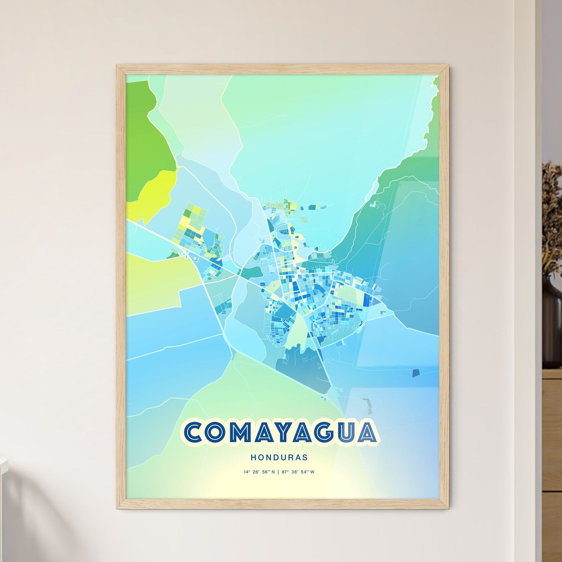 Colorful COMAYAGUA HONDURAS Fine Art Map Cool Blue