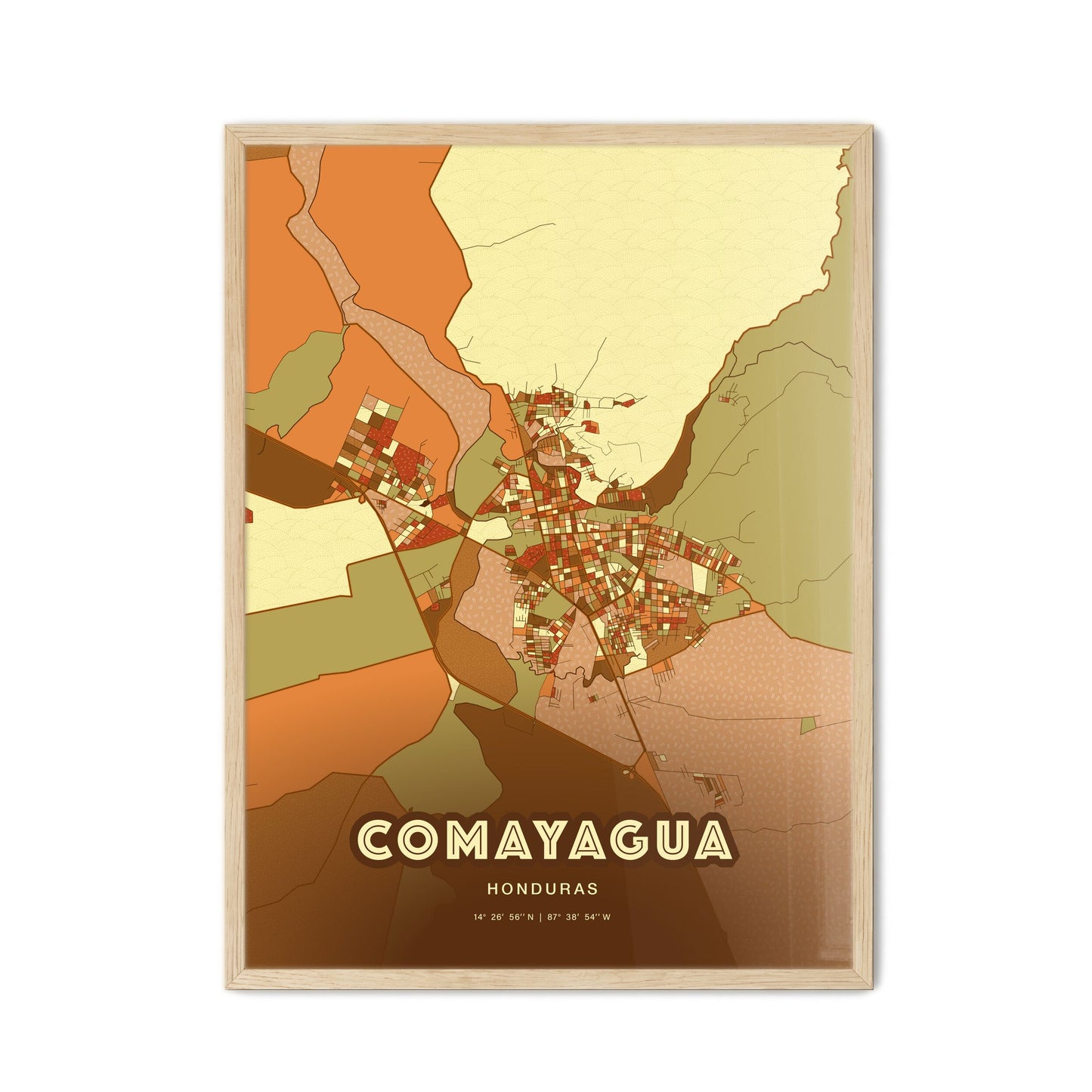 Colorful COMAYAGUA HONDURAS Fine Art Map Farmhouse