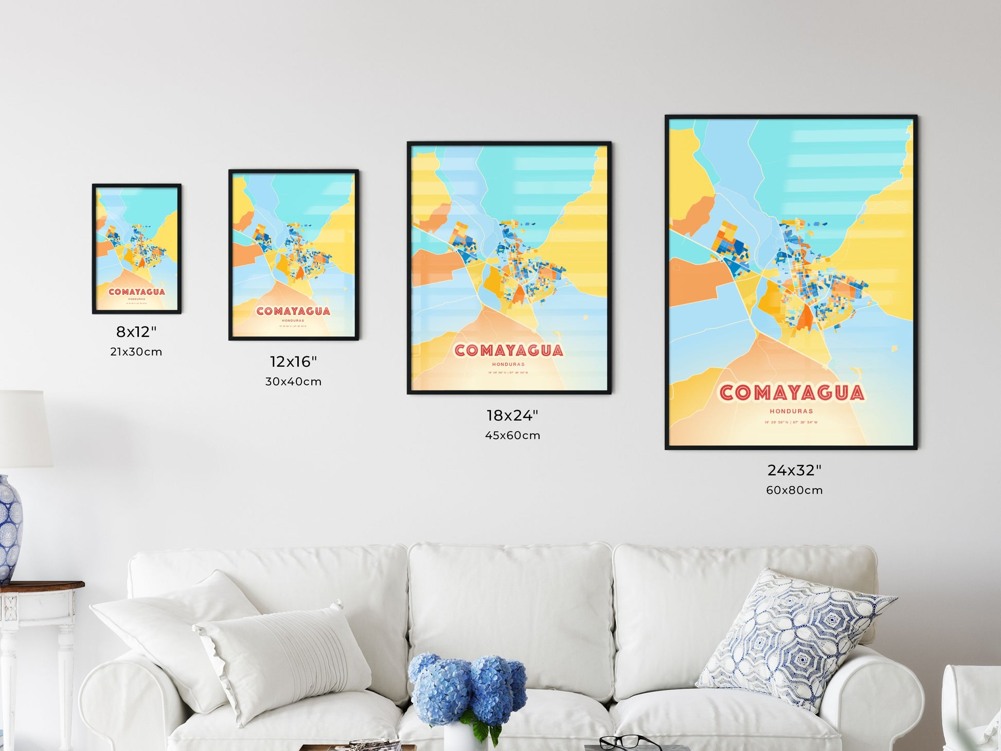 Colorful COMAYAGUA HONDURAS Fine Art Map Blue Orange