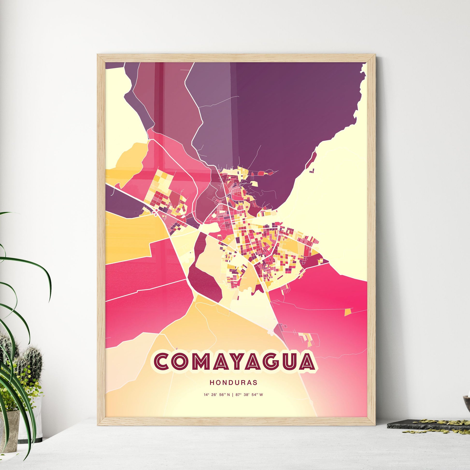 Colorful COMAYAGUA HONDURAS Fine Art Map Hot Red