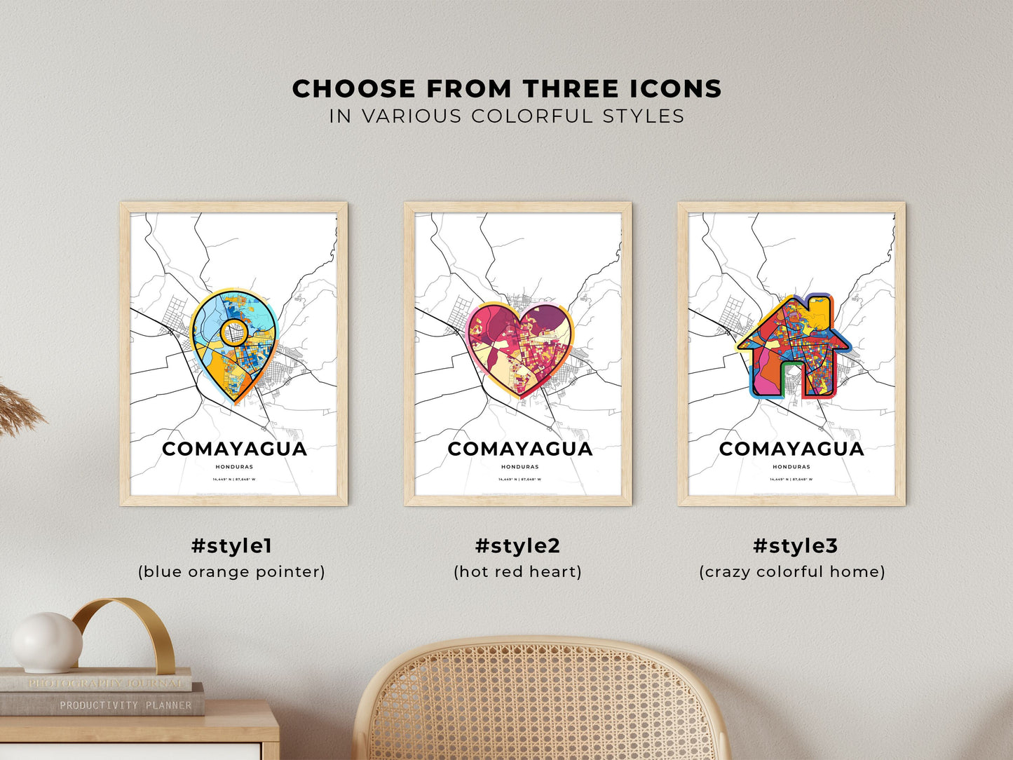 Comayagua Honduras maps with colorful icons