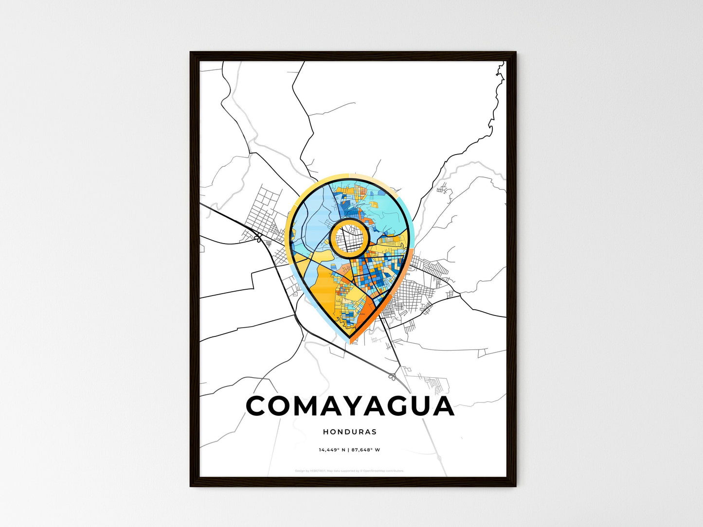 Comayagua Honduras wedding art map with pointer icon