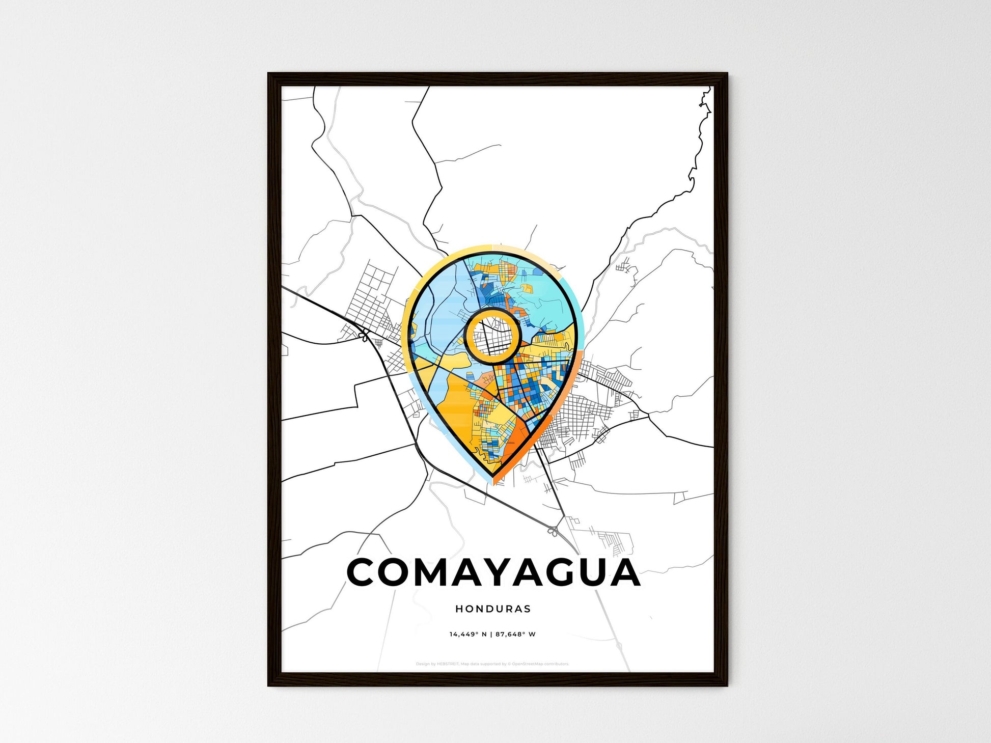 Comayagua Honduras wedding art map with pointer icon