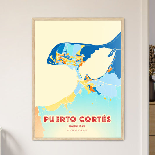 Colorful PUERTO CORTÉS HONDURAS Fine Art Map Blue Orange