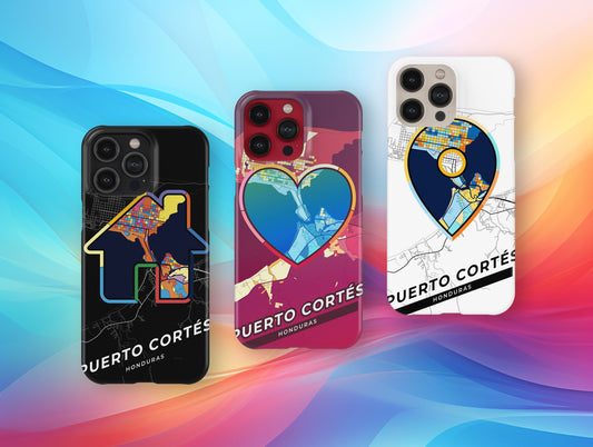 Puerto Cortés Honduras slim phone case with colorful icon. Birthday, wedding or housewarming gift. Couple match cases.