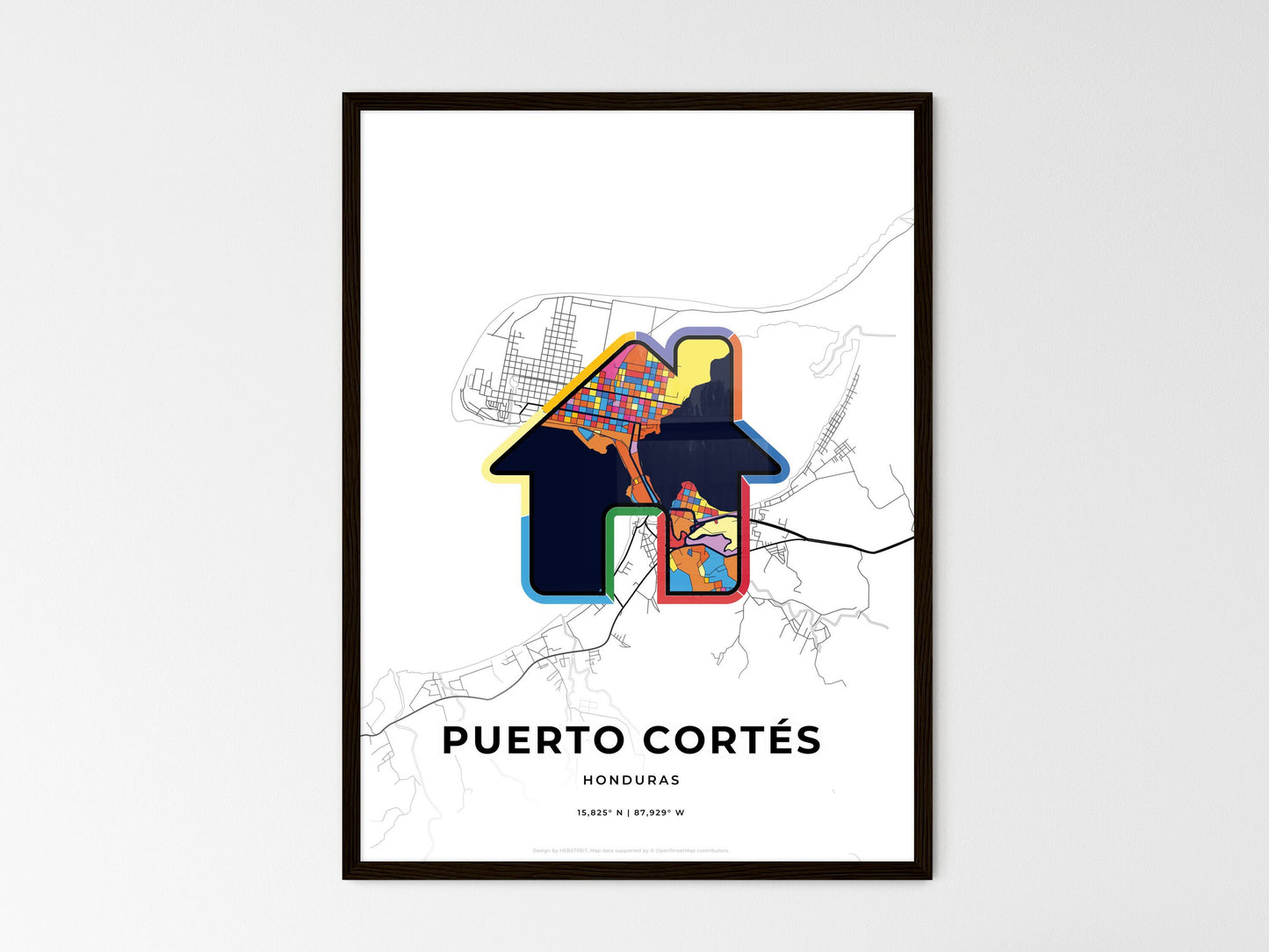 PUERTO CORTÉS HONDURAS minimal art map with a colorful icon. Style 3